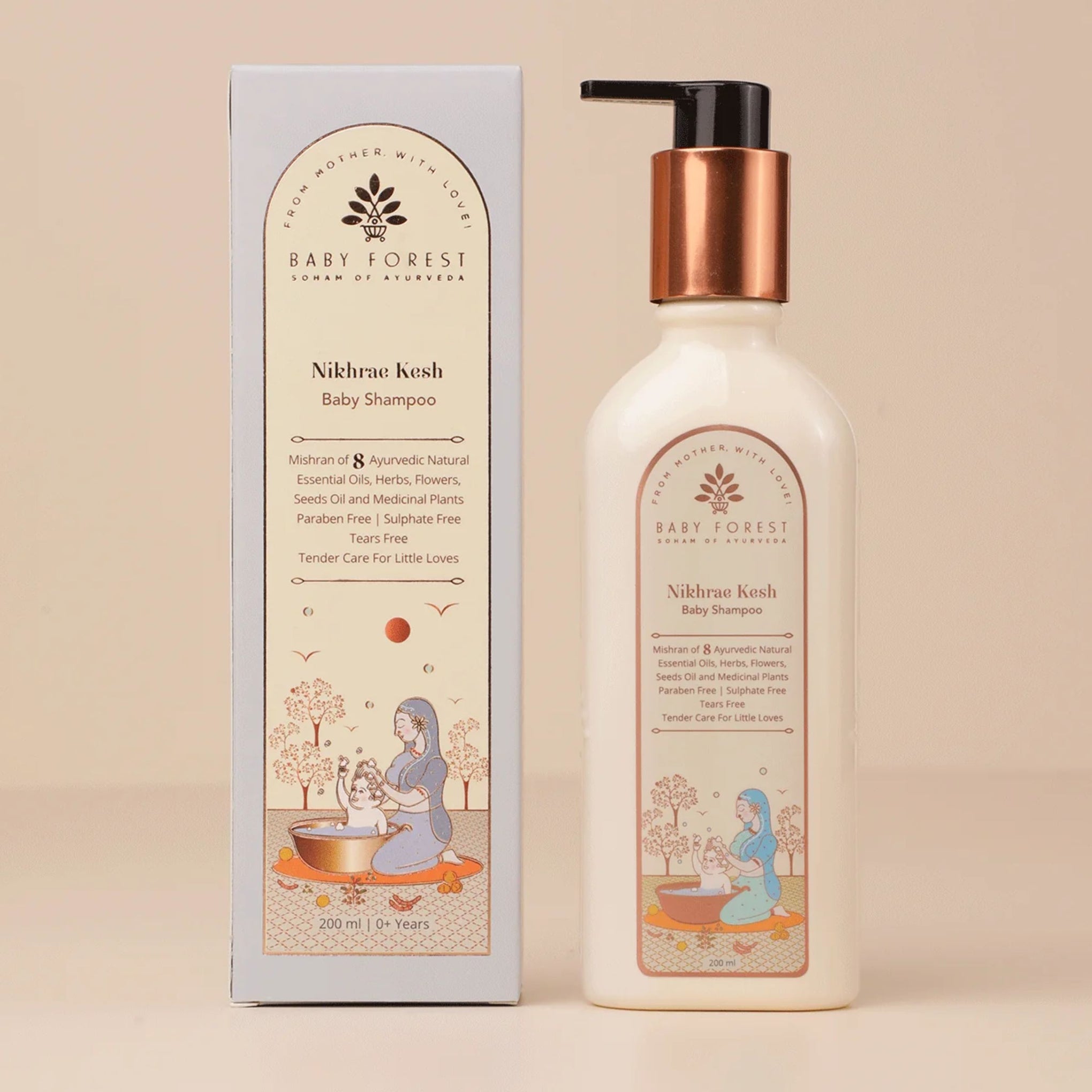 Baby Forest Nikhrae Kesh Baby Shampoo – Ayurvedic Tear-Free Shampoo with 8 Natural Herbs & Oils for Soft, Healthy Baby Hair (0+ Years)