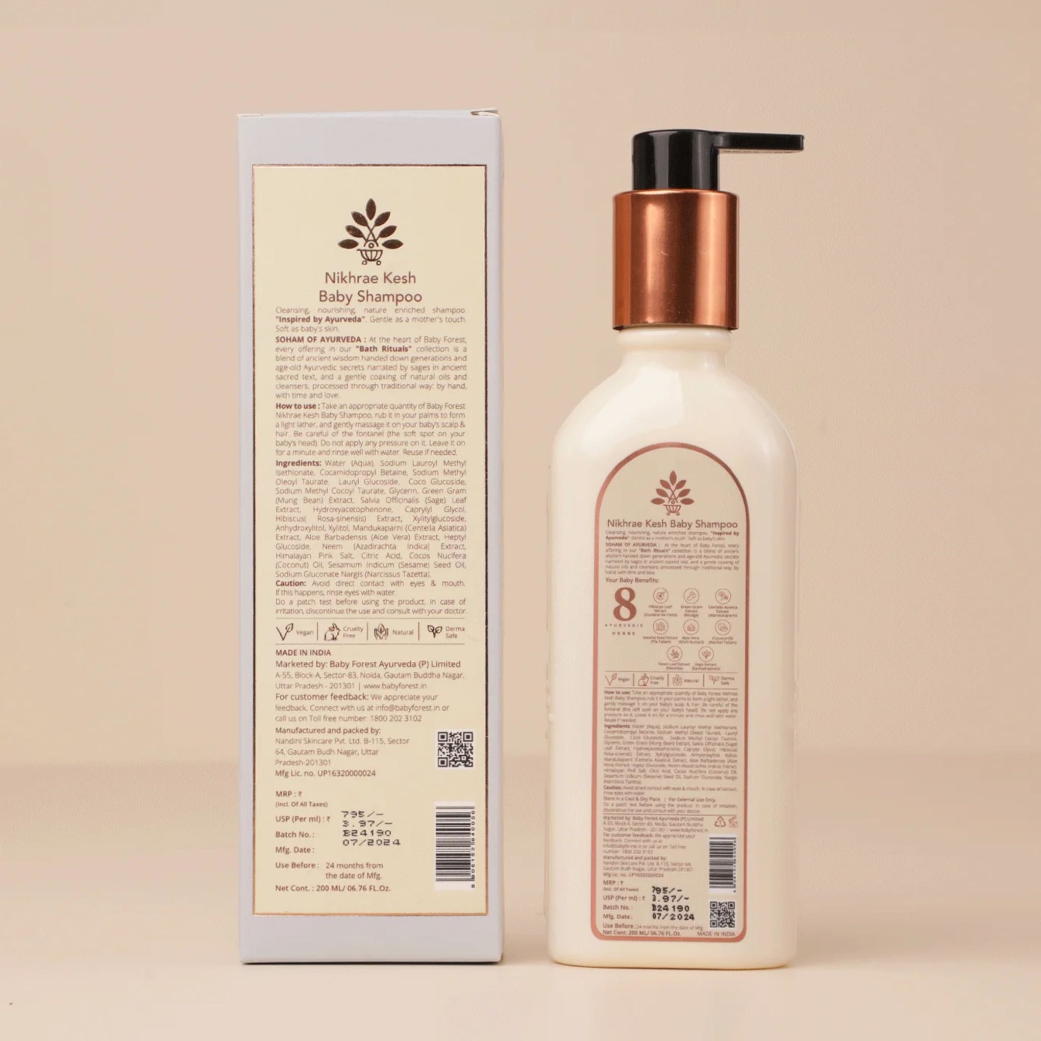 Baby Forest Nikhrae Kesh Baby Shampoo – Ayurvedic Tear-Free Shampoo with 8 Natural Herbs & Oils for Soft, Healthy Baby Hair (0+ Years)