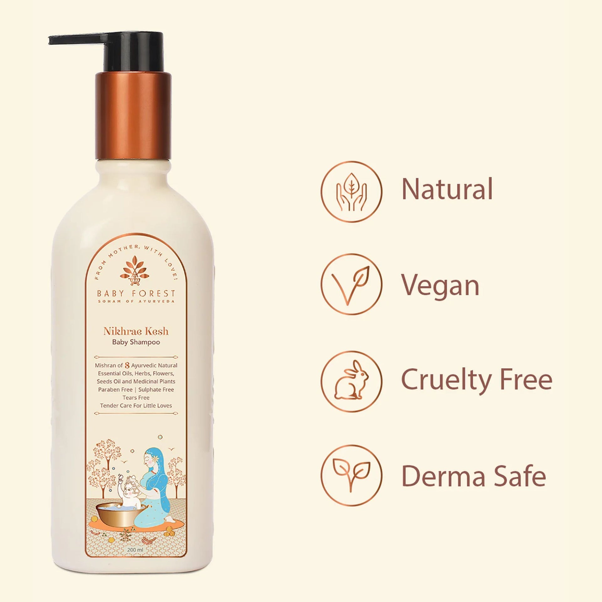 Baby Forest Nikhrae Kesh Baby Shampoo – Ayurvedic Tear-Free Shampoo with 8 Natural Herbs & Oils for Soft, Healthy Baby Hair (0+ Years)