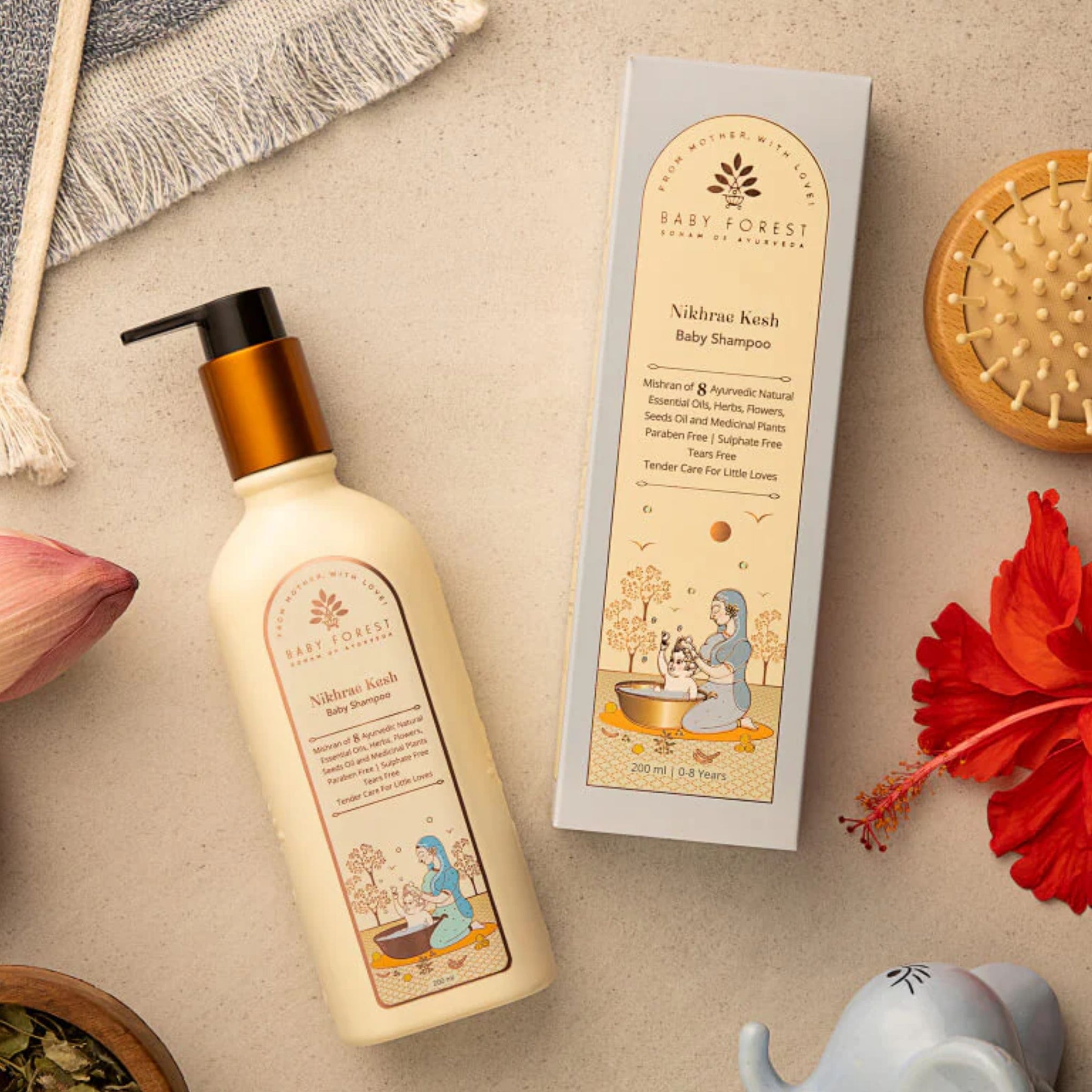 Baby Forest Nikhrae Kesh Baby Shampoo – Ayurvedic Tear-Free Shampoo with 8 Natural Herbs & Oils for Soft, Healthy Baby Hair (0+ Years)