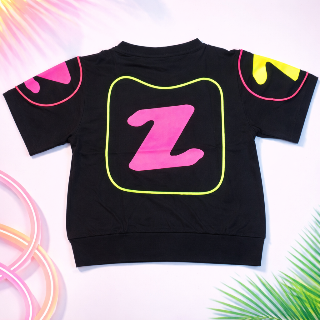 Smile Baby Girls Neon Graphic T-Shirt | Stylish Black Printed Kids Top (4–12Y)