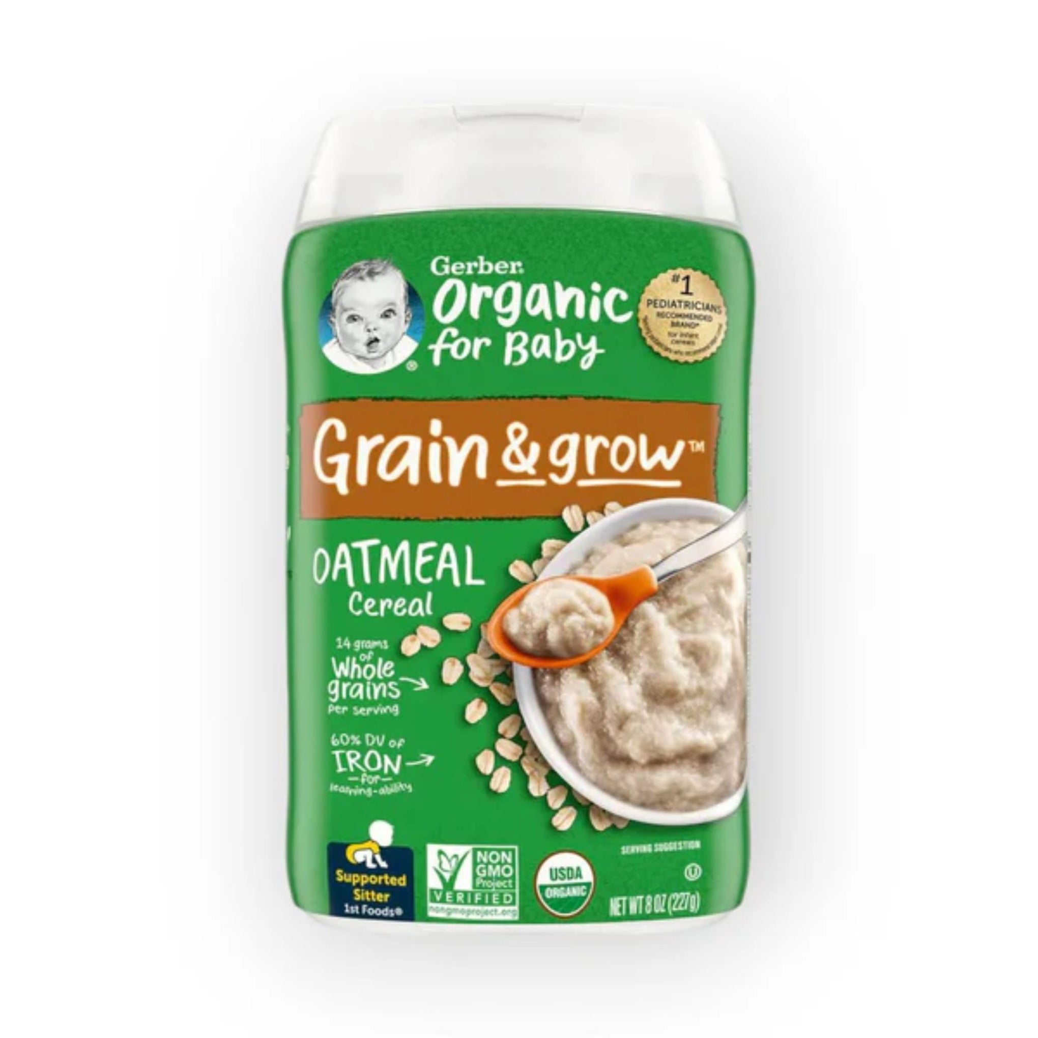 Gerber Organic for Baby Grain & Grow Oatmeal Cereal | USDA Certified Organic | Non-GMO | Iron & Whole Grains | 227g