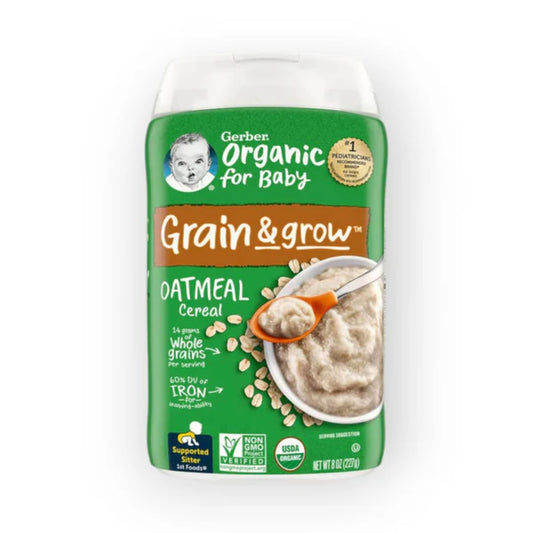 Gerber Organic for Baby Grain & Grow Oatmeal Cereal | USDA Certified Organic | Non-GMO | Iron & Whole Grains | 227g