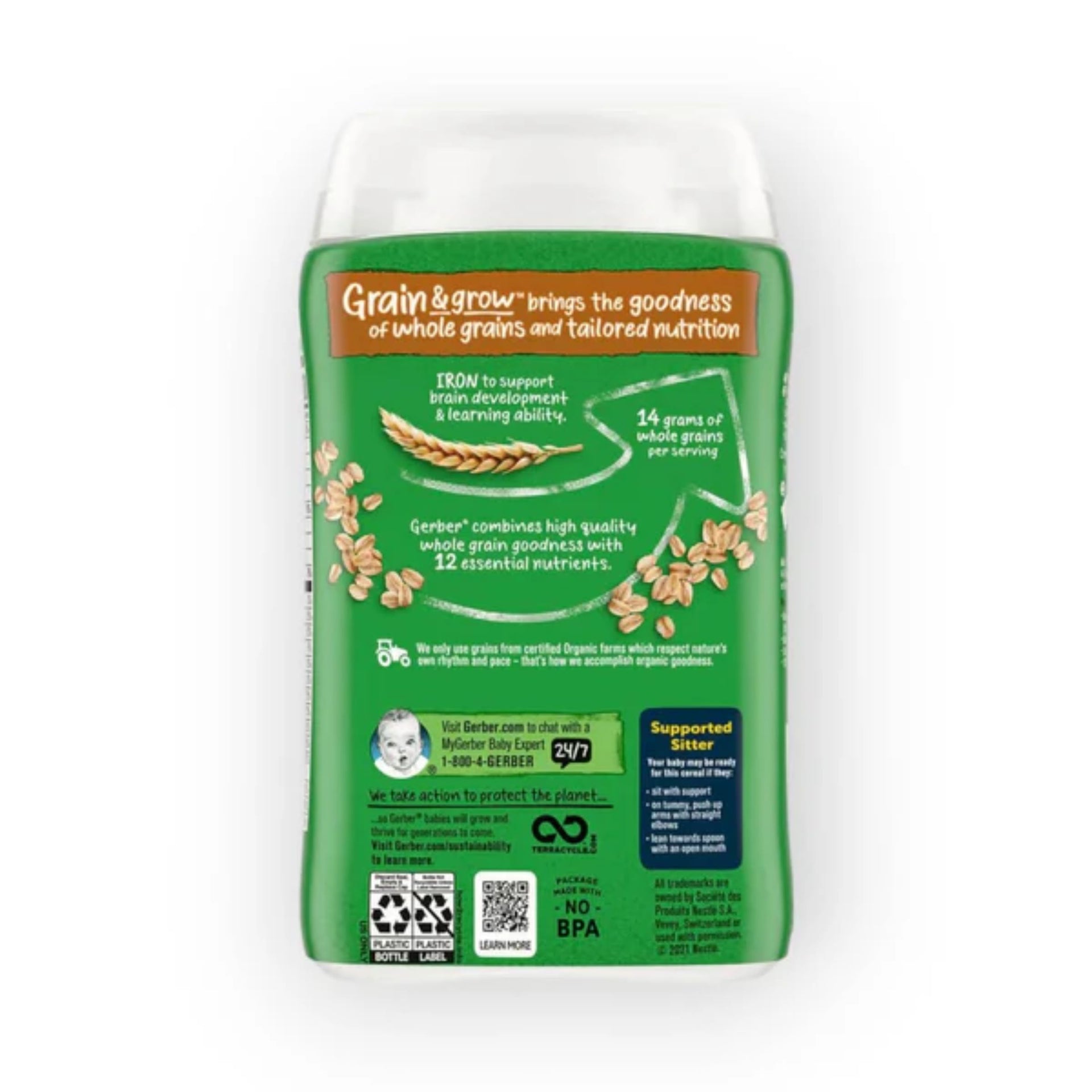 Gerber Organic for Baby Grain & Grow Oatmeal Cereal | USDA Certified Organic | Non-GMO | Iron & Whole Grains | 227g