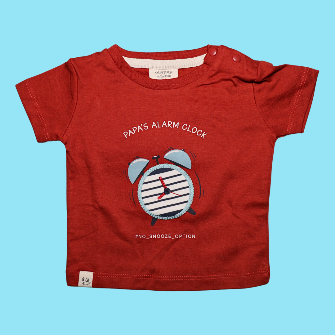 Ollypop Sinker Knit Half Sleeves T-Shirt & Shorts Set With the text Papa's Alarm Clock (GREEN / RUST)