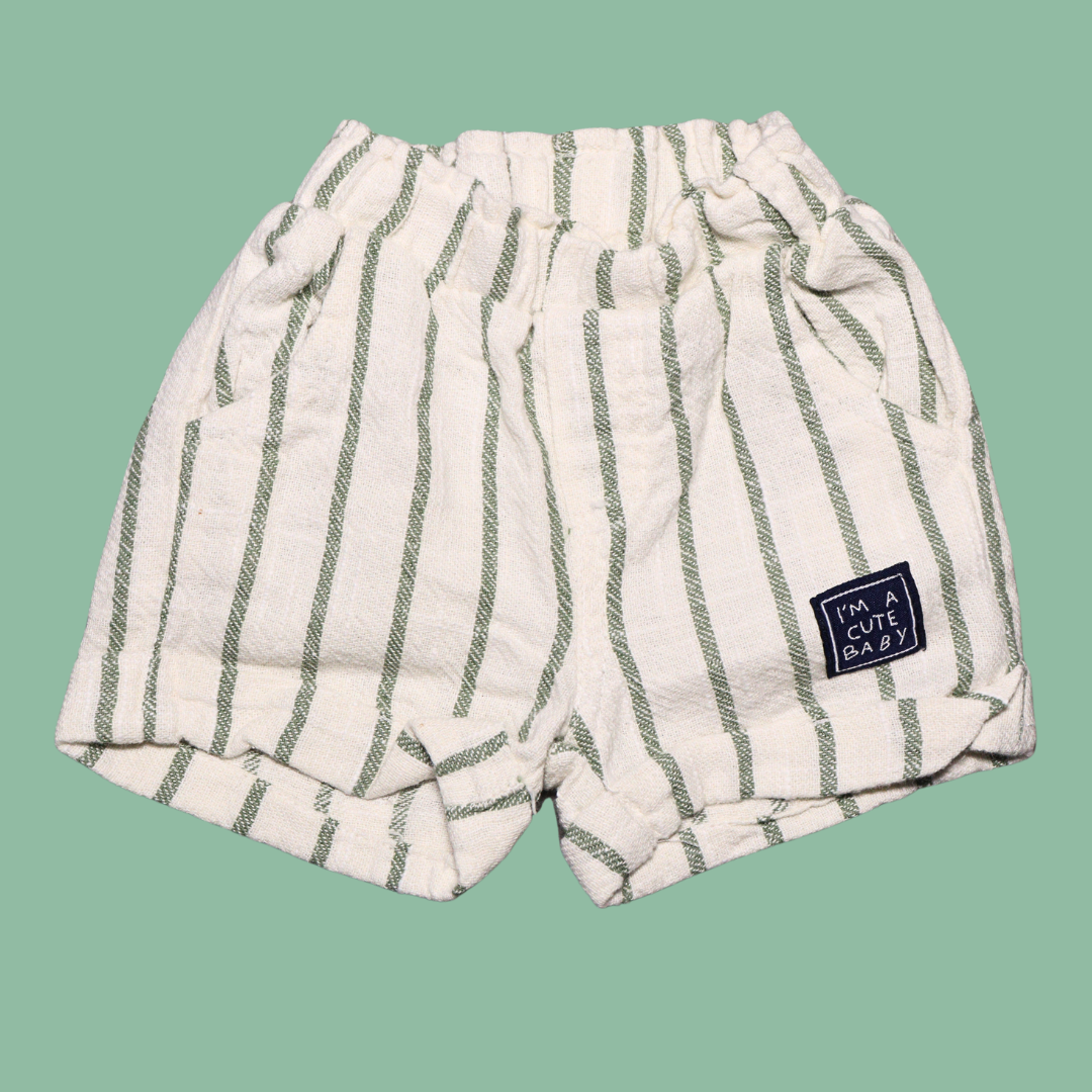 Ollypop Sinker Knit Half Sleeves T-Shirt & Shorts Set With the text Papa's Alarm Clock (GREEN / RUST)