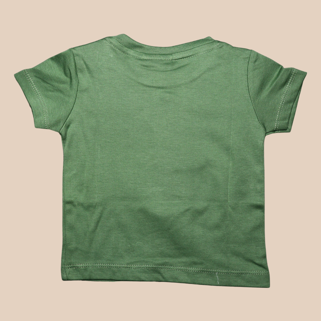 Ollypop Sinker Knit Half Sleeves T-Shirt & Shorts Set With the text Papa's Alarm Clock (GREEN / RUST)