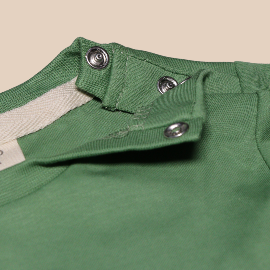Ollypop Sinker Knit Half Sleeves T-Shirt & Shorts Set With the text Papa's Alarm Clock (GREEN / RUST)