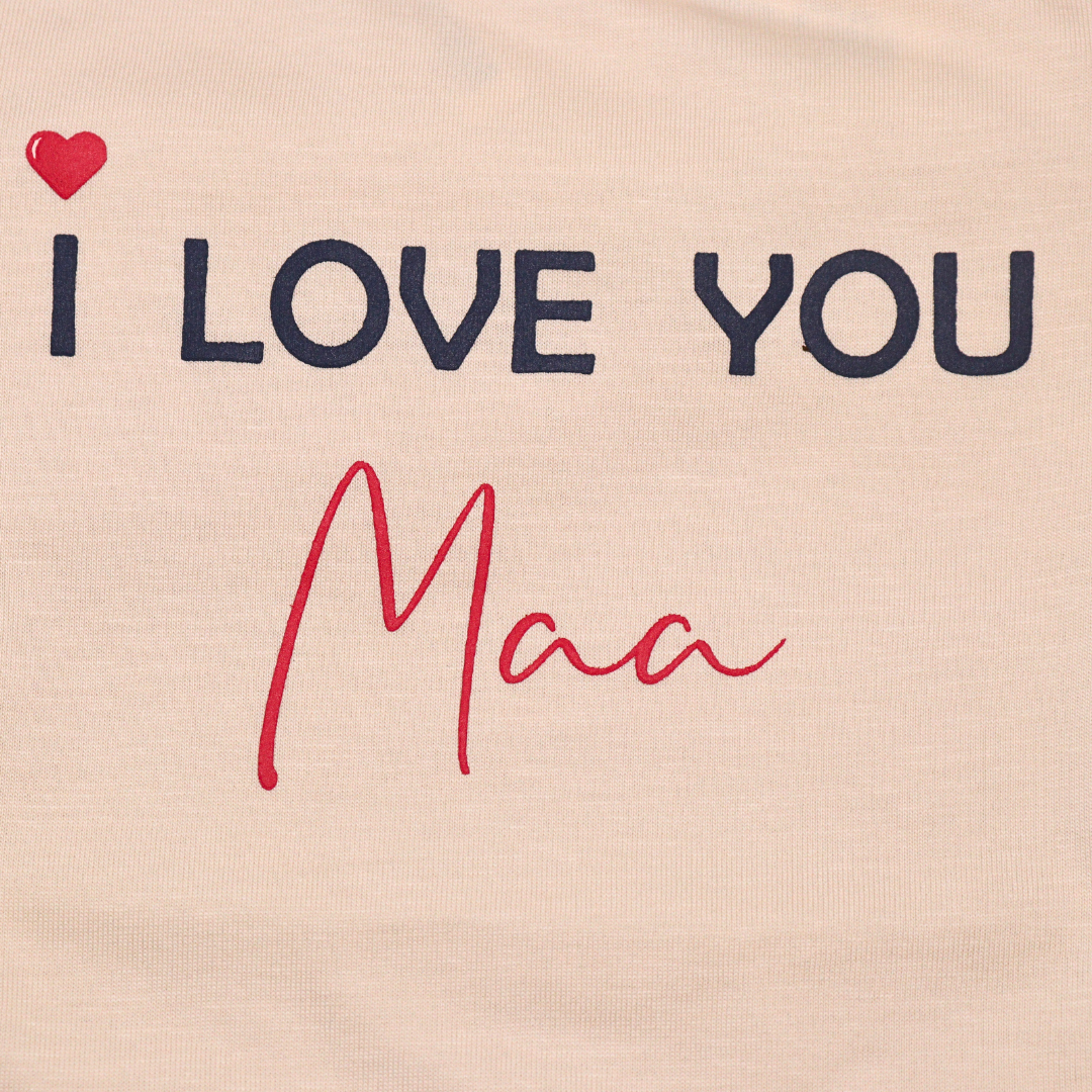 Ollypop Cotton Half Sleeves Top I Love You Maa Print (Green / Pink)
