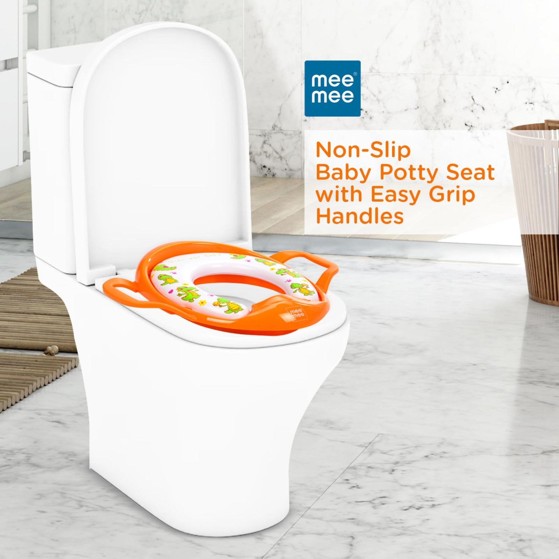 Mee Mee Soft coushioned Portable Baby Potty seat for Toilet Training | Easy Grip Support Handles ORANGE COLORE