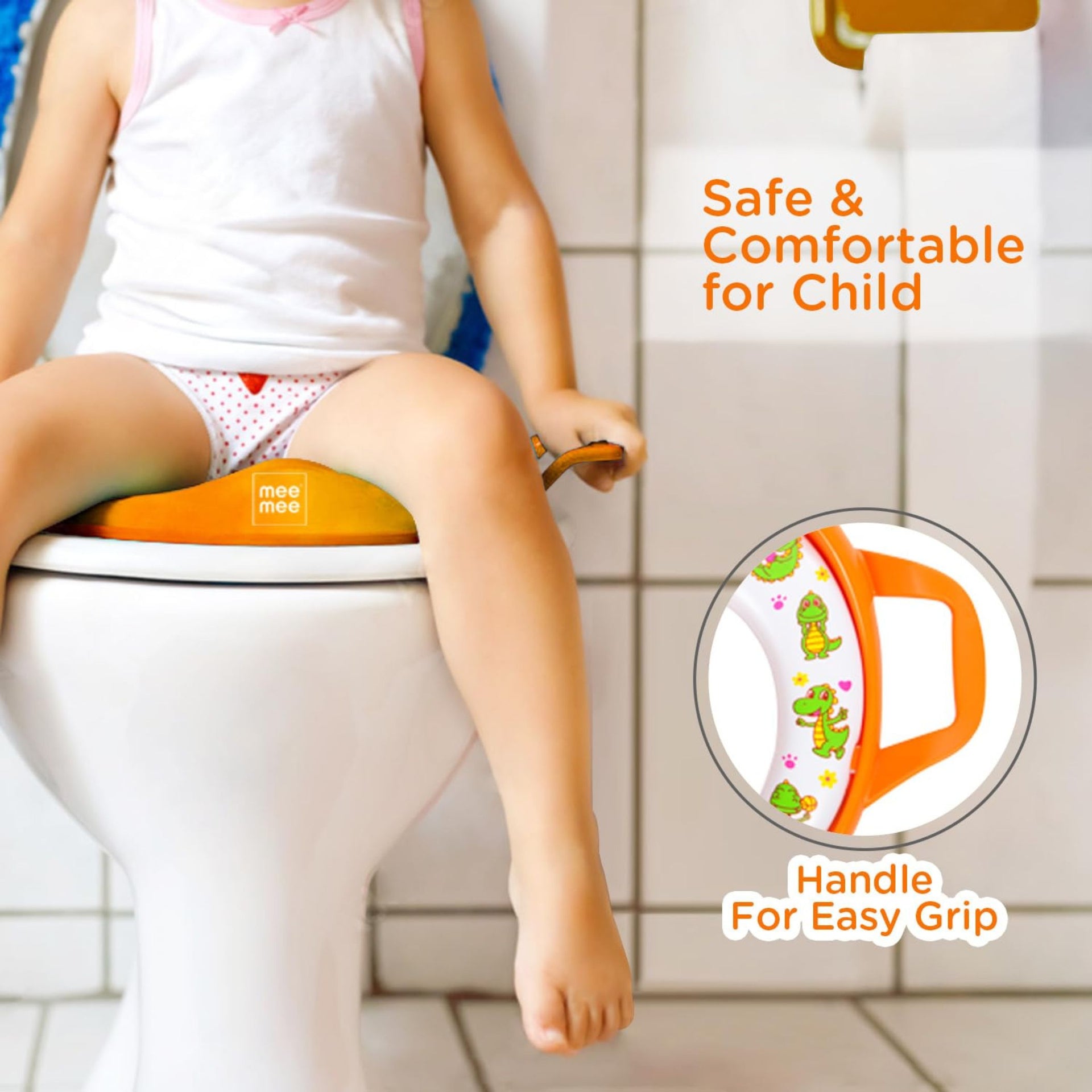 Mee Mee Soft coushioned Portable Baby Potty seat for Toilet Training | Easy Grip Support Handles ORANGE COLORE