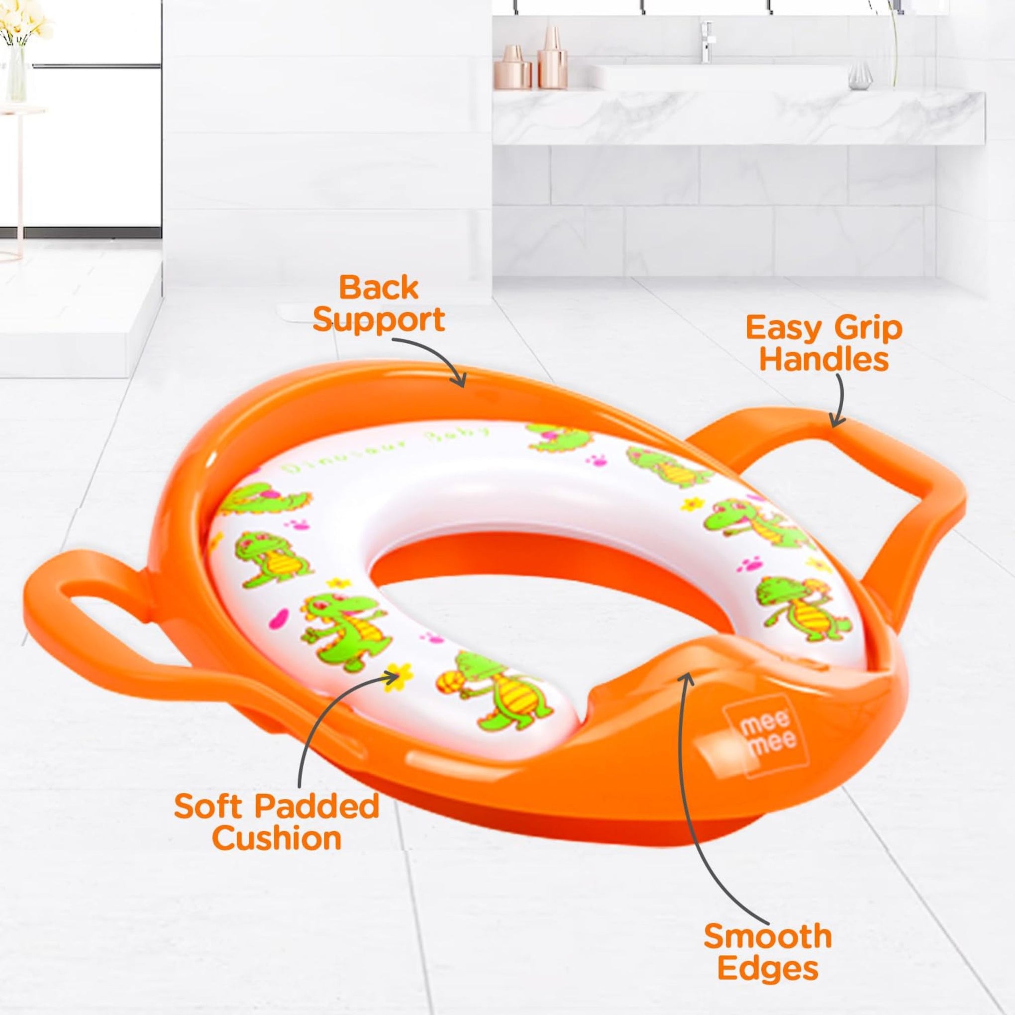 Mee Mee Soft coushioned Portable Baby Potty seat for Toilet Training | Easy Grip Support Handles ORANGE COLORE