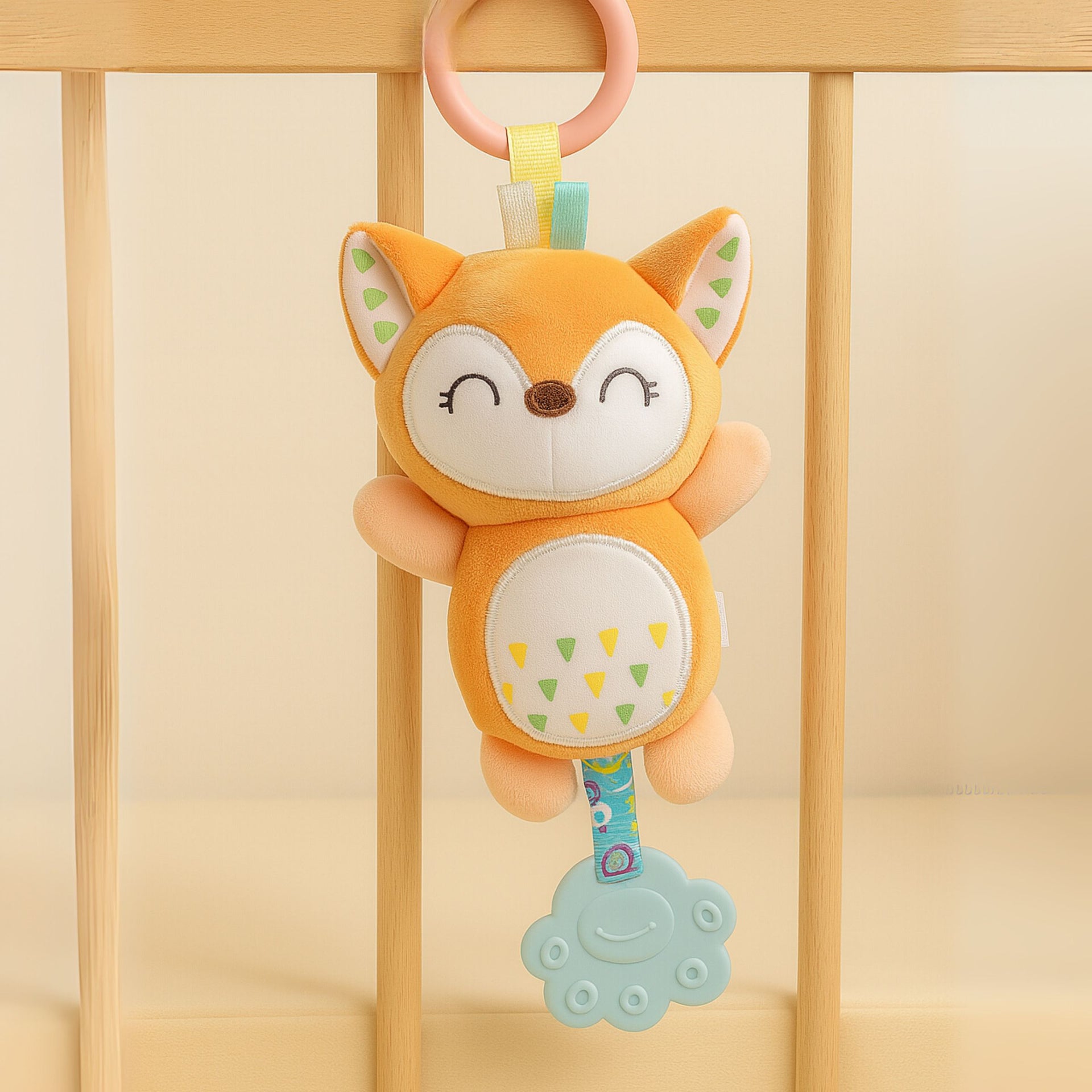 Smile Baby Hanging Plush Fox Toy with Soft Teether & Hook | Crib, Stroller & Car Seat Hanging | Soothing Toy for Infants & Toddlers