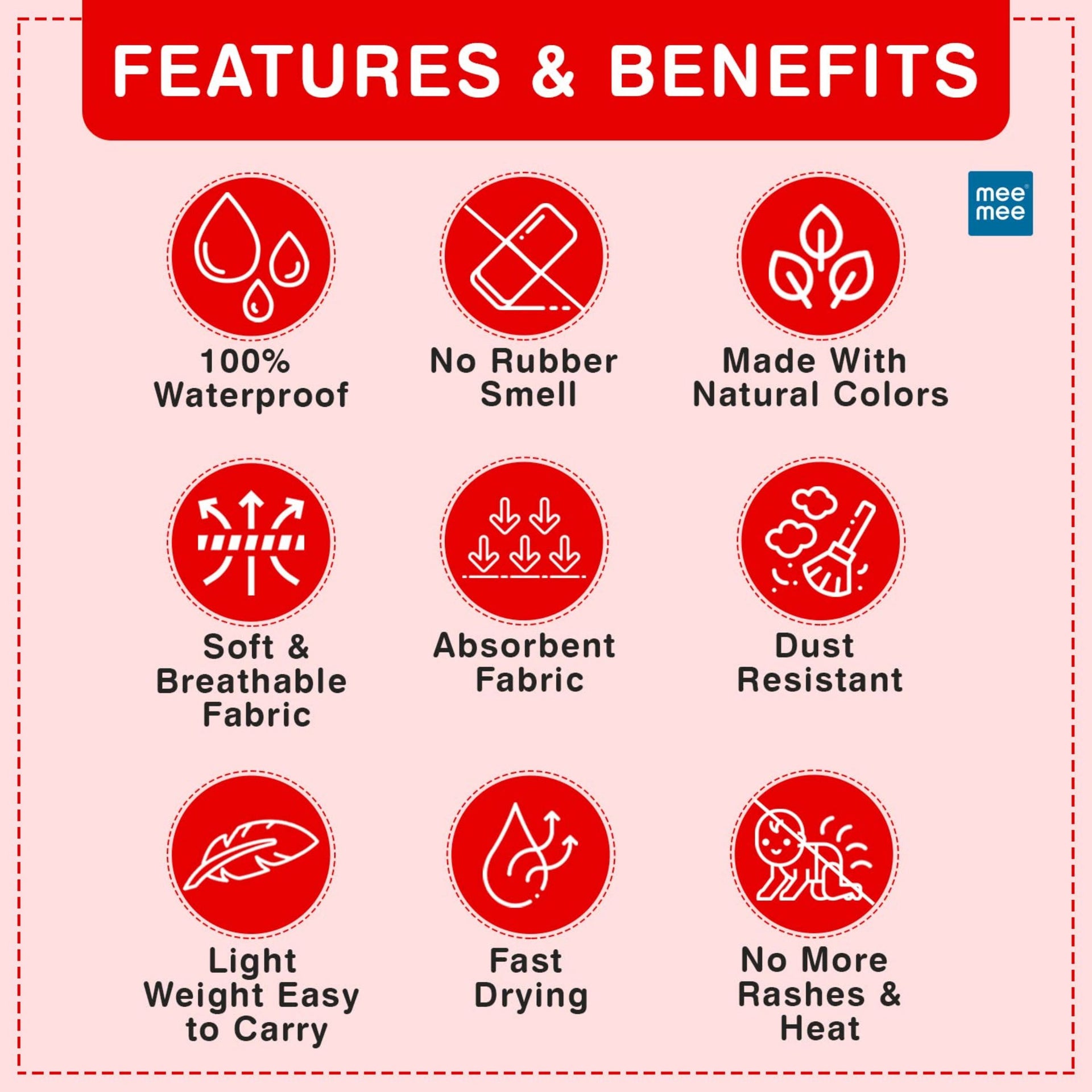 Mee Mee Reusable Water Proof Cotton Bed Protector Sheet/Extra Absorbent Mat/Dry Sheets/Urine Sheet/Dry Mat (50cmX700cm/140cmX100cm) (S/L) red COLOR