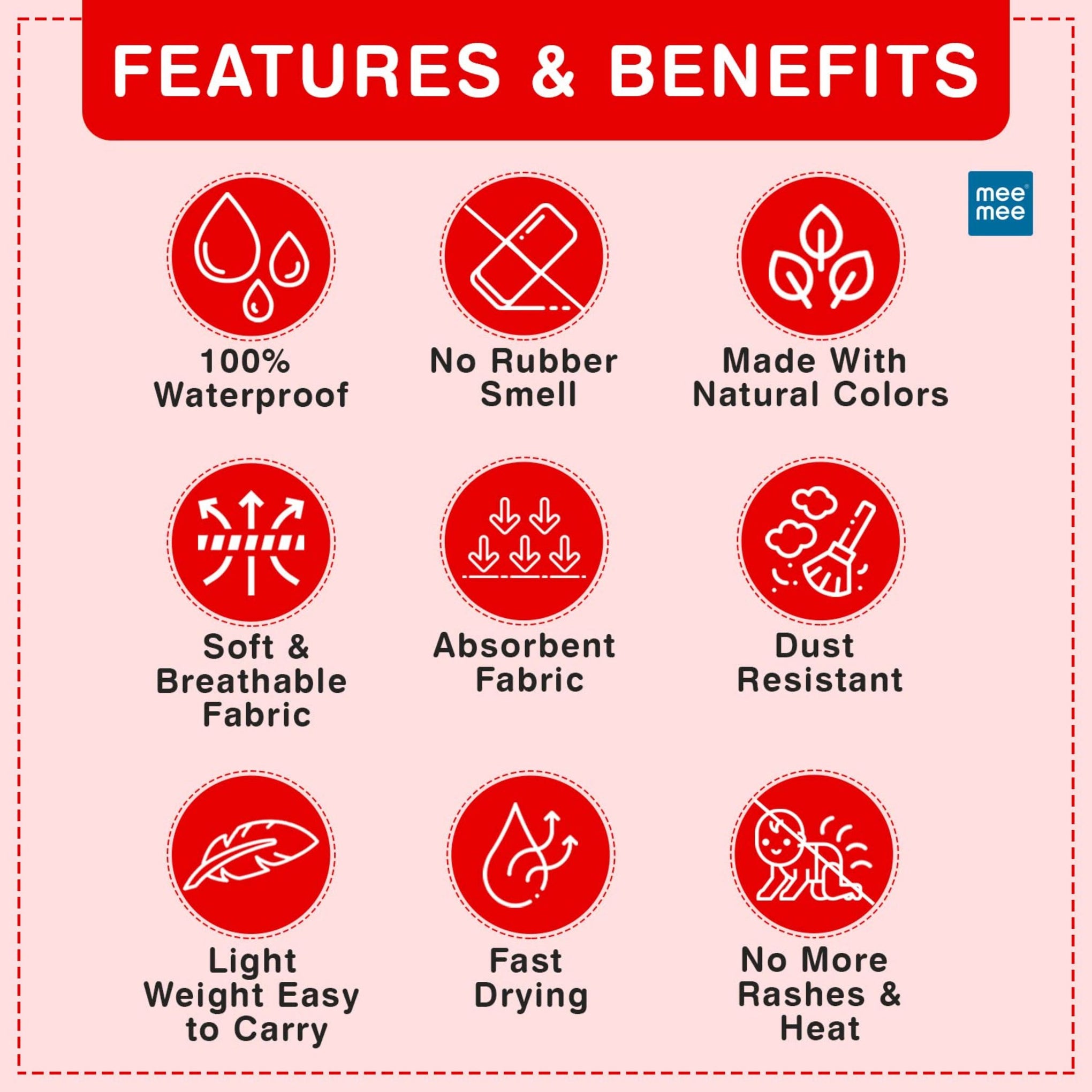 Mee Mee Reusable Water Proof Cotton Bed Protector Sheet/Extra Absorbent Mat/Dry Sheets/Urine Sheet/Dry Mat (50cmX700cm/140cmX100cm) (S/L) red COLOR