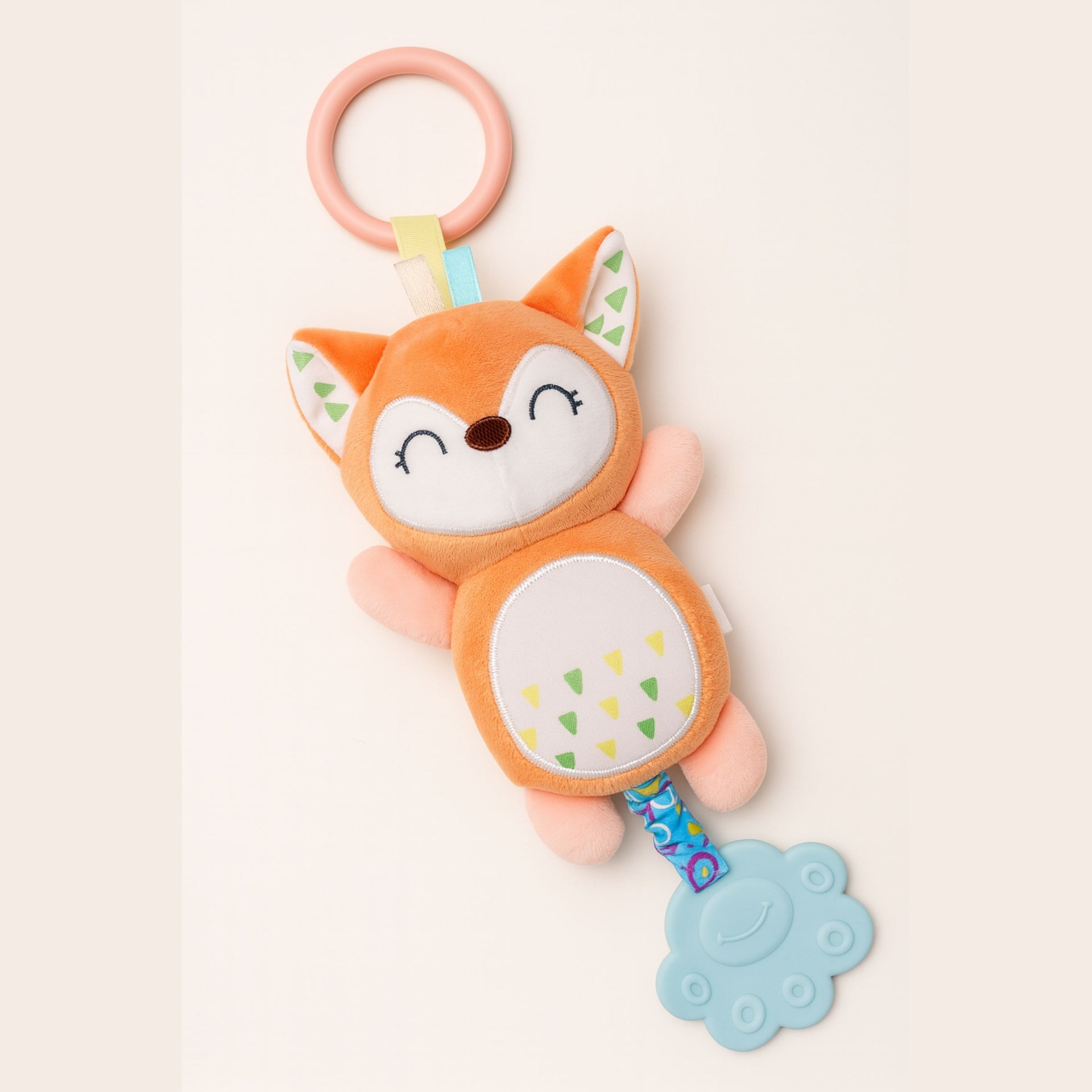 Smile Baby Hanging Plush Fox Toy with Soft Teether & Hook | Crib, Stroller & Car Seat Hanging | Soothing Toy for Infants & Toddlers