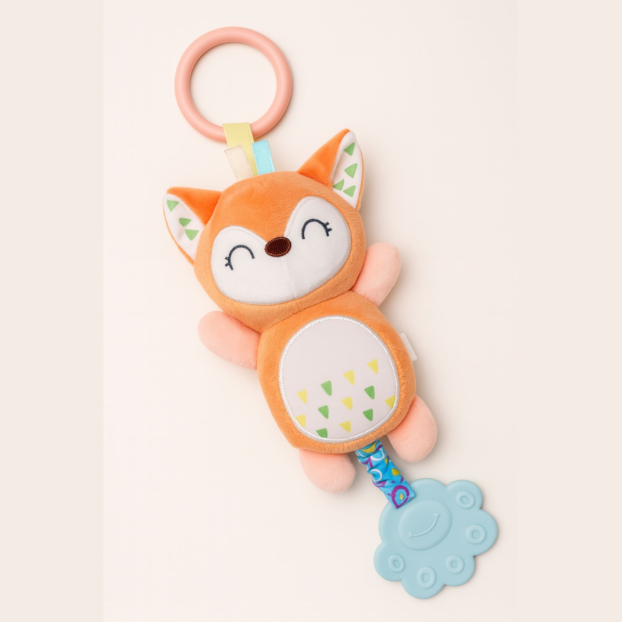 Smile Baby Hanging Plush Fox Toy with Soft Teether & Hook | Crib, Stroller & Car Seat Hanging | Soothing Toy for Infants & Toddlers