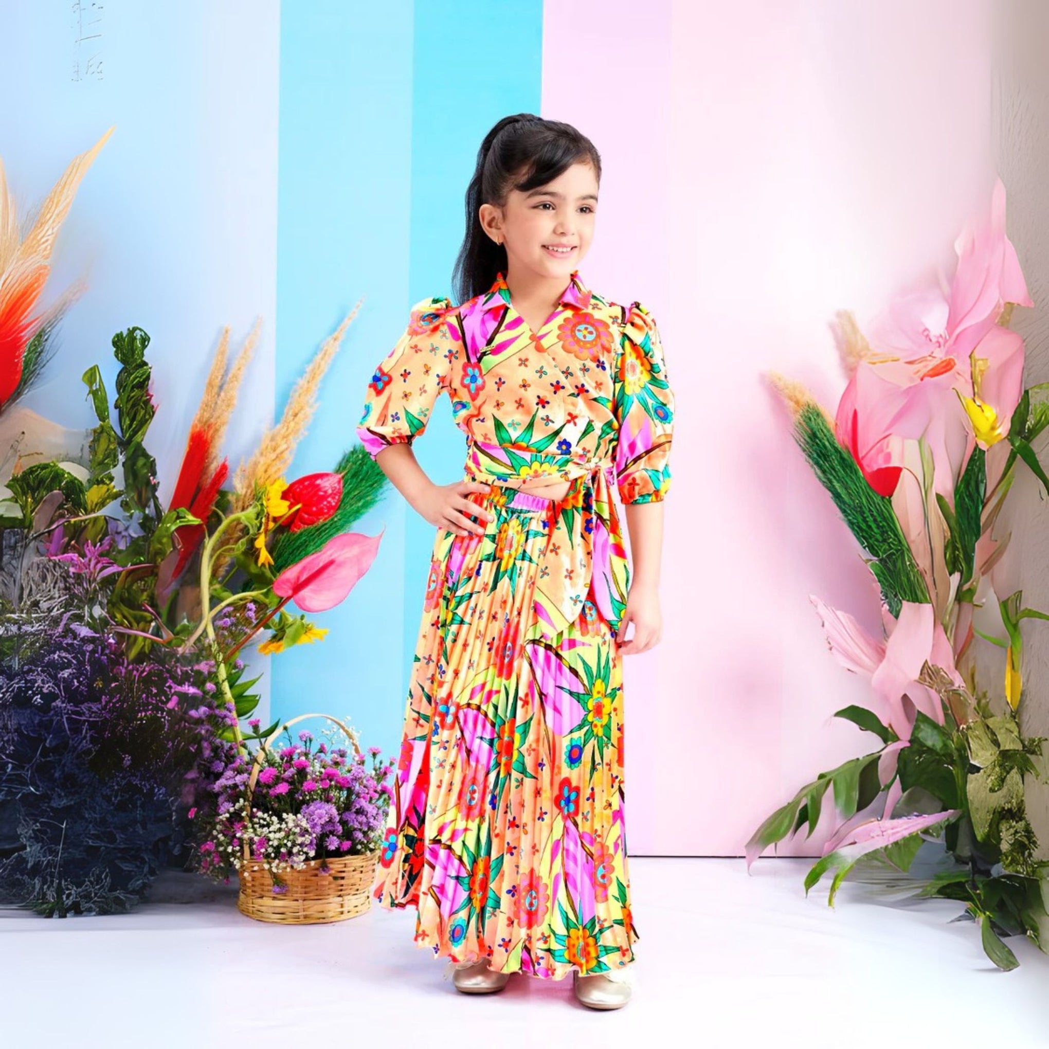 Tiny Baby Orange Colored Skirt With beautiful attractive half sleeve top set