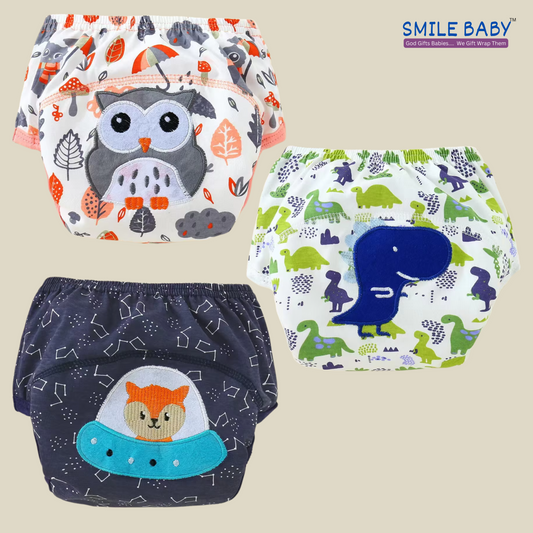 Smile Baby Potty Training Pants Boys Girls Training Underwear Reusable (OWL/DINOSAUR/UFO) PACK OF 3 0 to 2 year (2029)