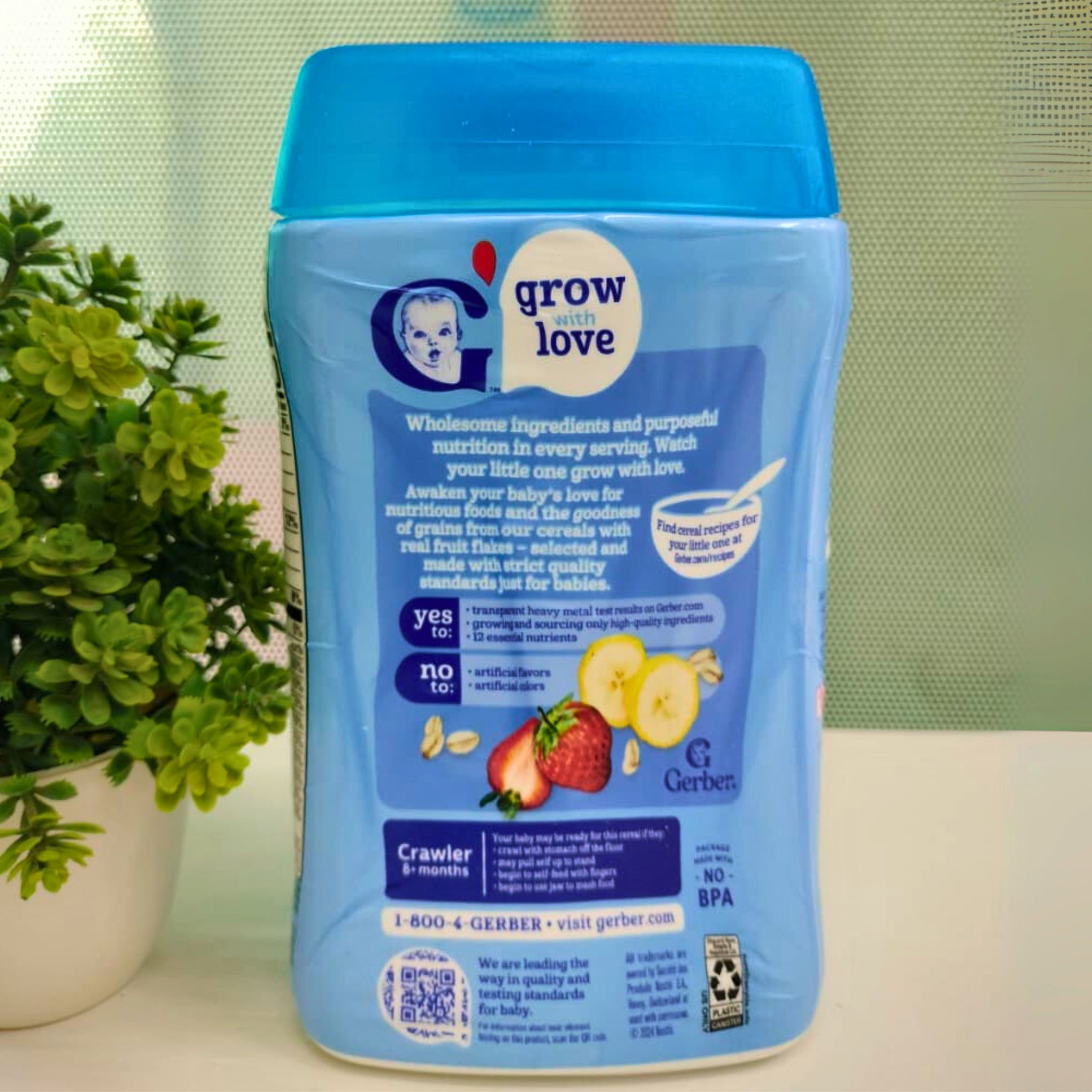 Gerber, Cereal for Baby, Grain & Grow, 8+ Months, Oatmeal Banana Strawberry, 8 oz (227 g)