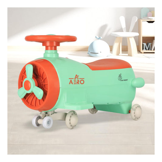 R for Rabbit Iya Iya Aero Kids Swing Car, Scratch Free PU LED Wheels with ABEC7 Bearing, Baby Ride on Magic Toy Panda Car for 2+ Years Boys & Girls, Upto 75 Kgs (Green Orange)