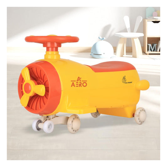R for Rabbit Iya Iya Aero Kids Swing Car, Scratch Free PU LED Wheels with ABEC7 Bearing, Baby Ride on Magic Toy Panda Car for 2+ Years Boys & Girls, Upto 75 Kgs (Yellow Orange)