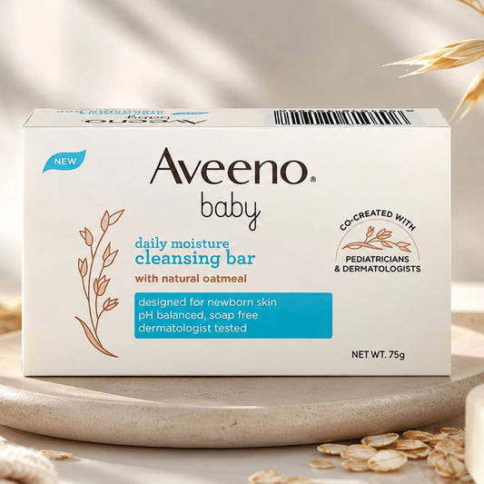 Aveeno Baby Daily Moisture Cleansing Bar with Natural Oatmeal | Gentle Soap-Free Baby Bath Bar for Newborns & Sensitive Skin (75g)