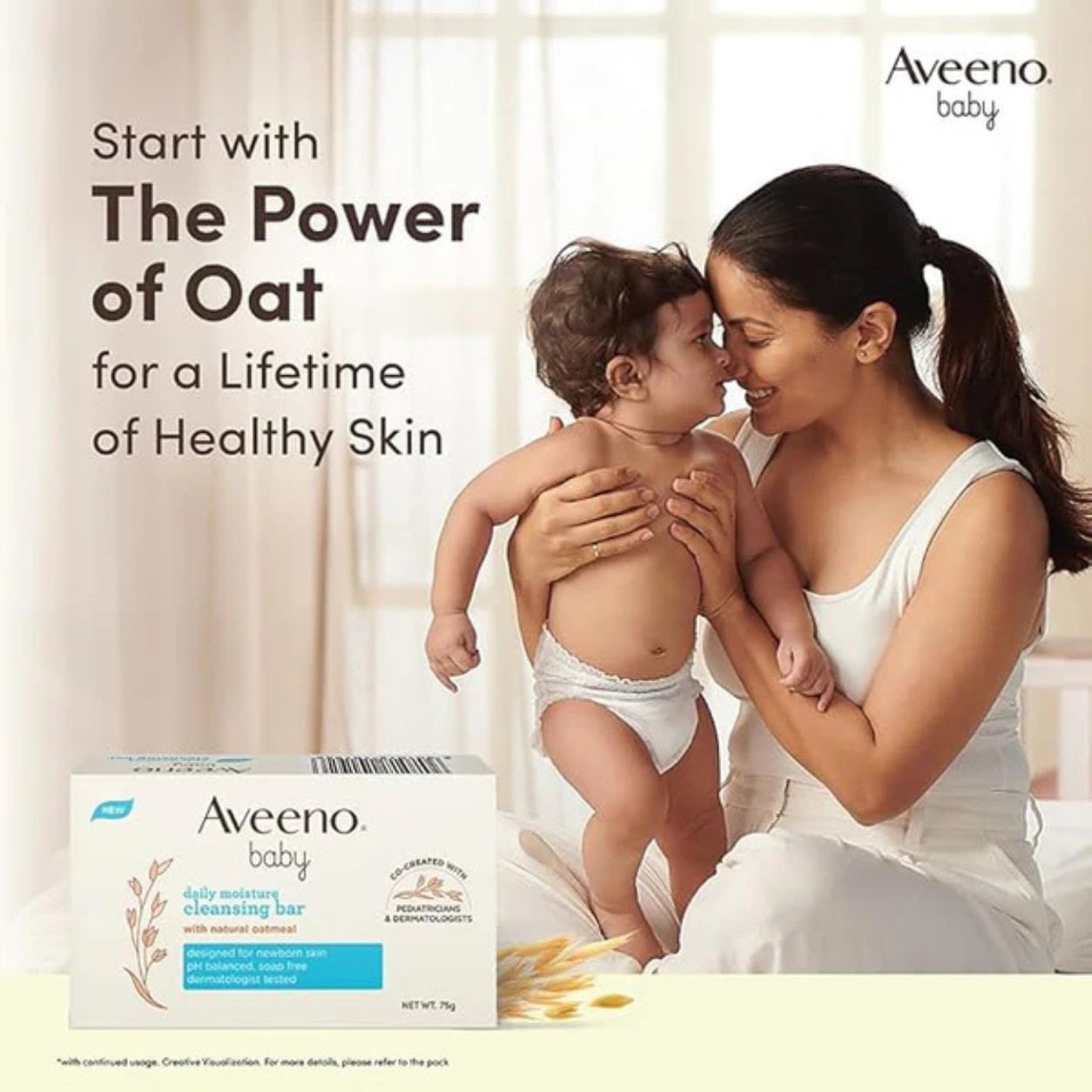 Aveeno Baby Daily Moisture Cleansing Bar with Natural Oatmeal | Gentle Soap-Free Baby Bath Bar for Newborns & Sensitive Skin (75g)