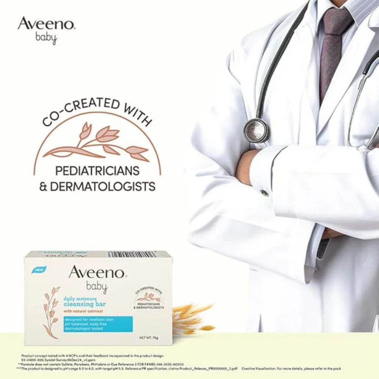 Aveeno Baby Daily Moisture Cleansing Bar with Natural Oatmeal | Gentle Soap-Free Baby Bath Bar for Newborns & Sensitive Skin (75g)