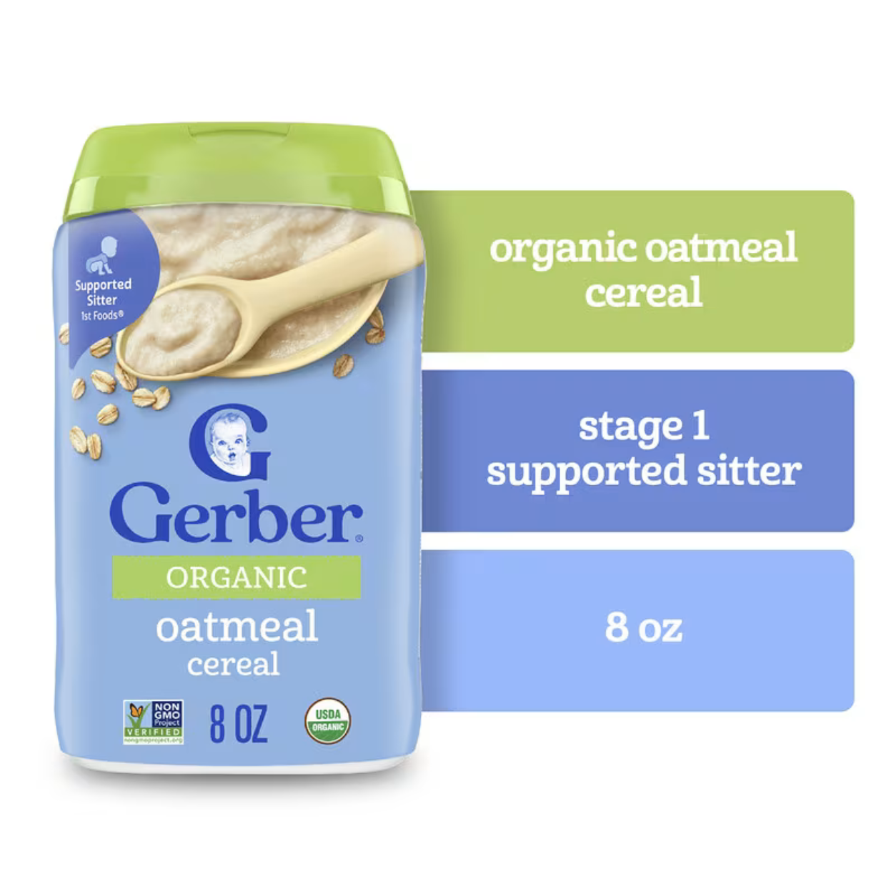 Gerber Stage 1 Baby Food, Oatmeal Cereal, 8 oz Canister 227Gm