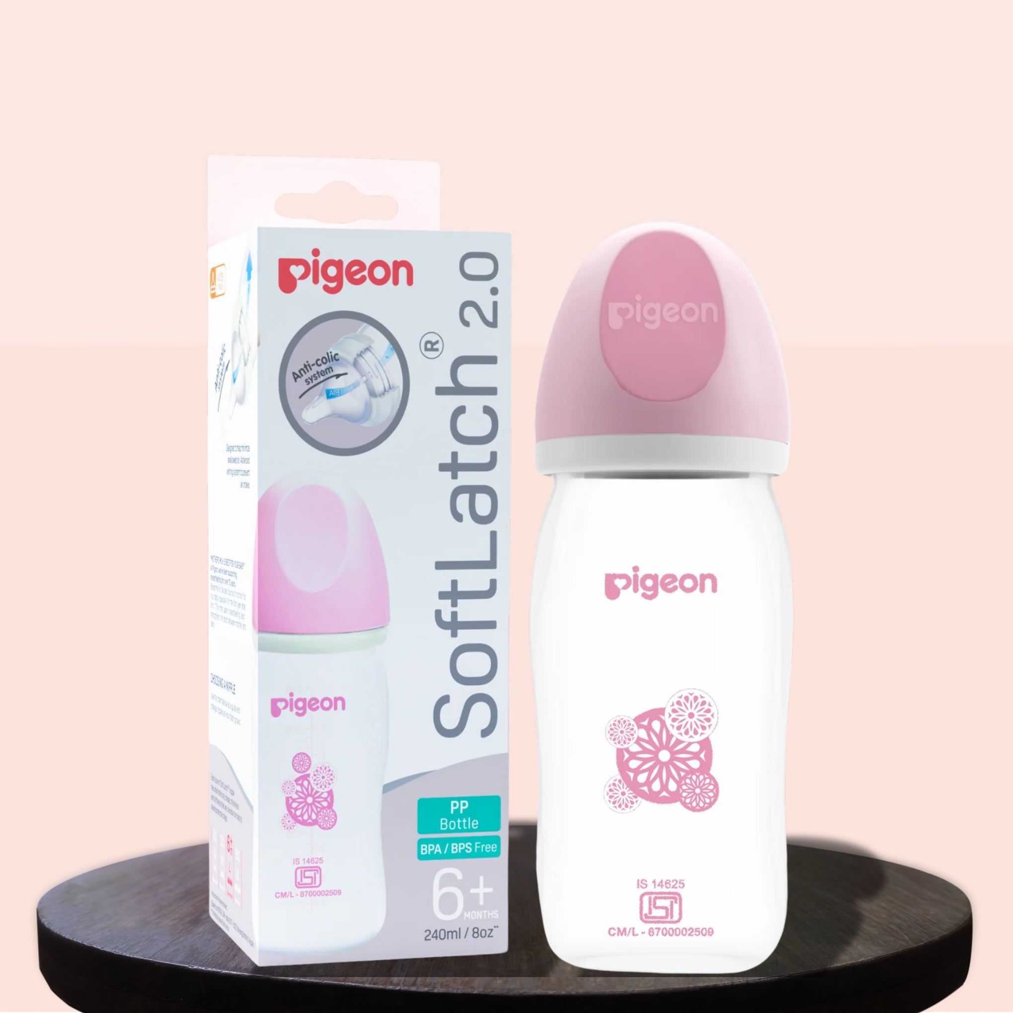 PIGEON Softouch Anti Colic System Nursing Feeding Bottle With White Cap 240 ml & 160ML  | PINK , BLUE , CREAM COLORS