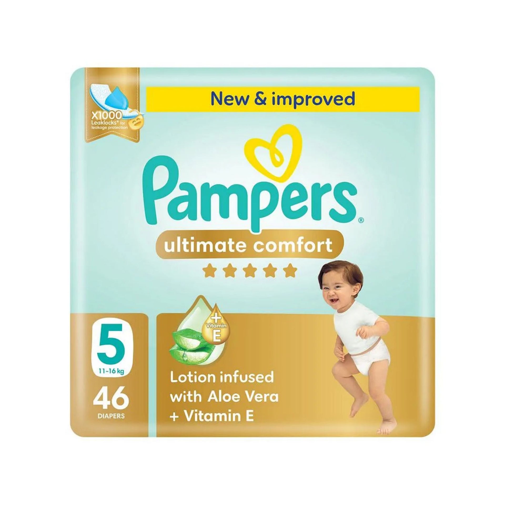 Pampers Ultimate Comfort Taped Diapers, Size 5, 11-16kg, Lotion
