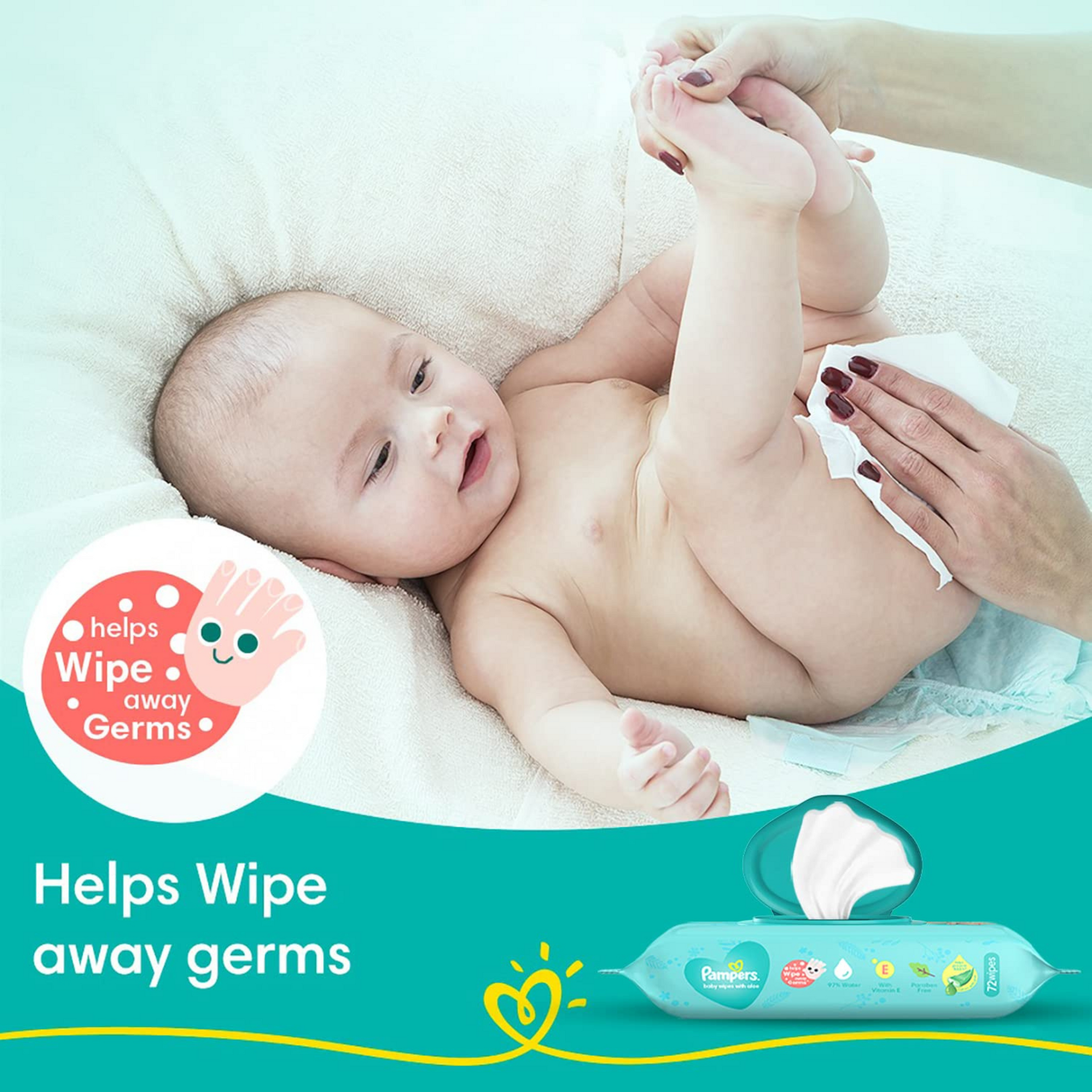 Pampers Baby Gentle Wet Wipes with Lid 72 Count (Pack of 1) | with Aloe Vera and Vitamin E | 97% Pure Water | Paraben free
