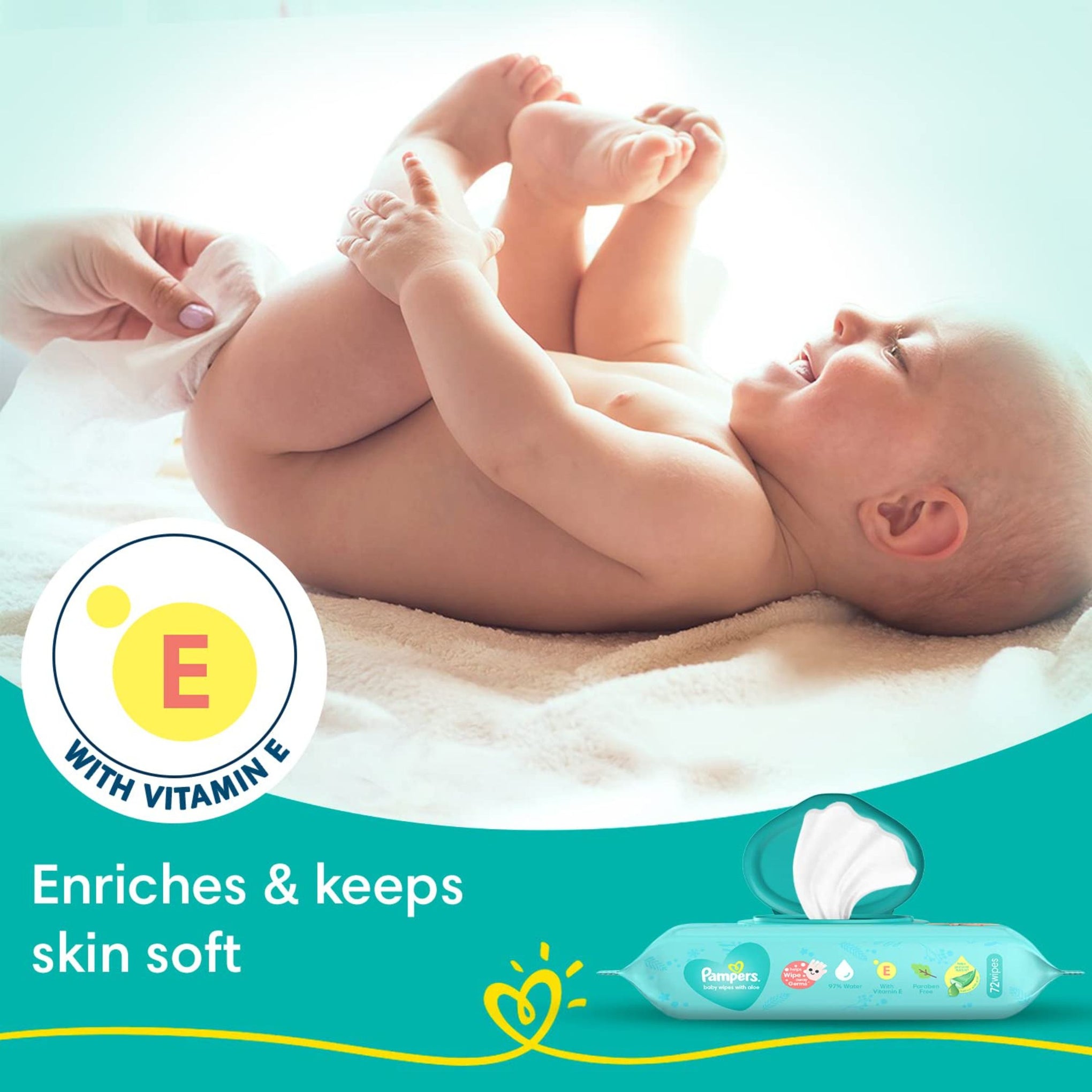 Pampers Baby Gentle Wet Wipes with Lid 72 Count (Pack of 1) | with Aloe Vera and Vitamin E | 97% Pure Water | Paraben free