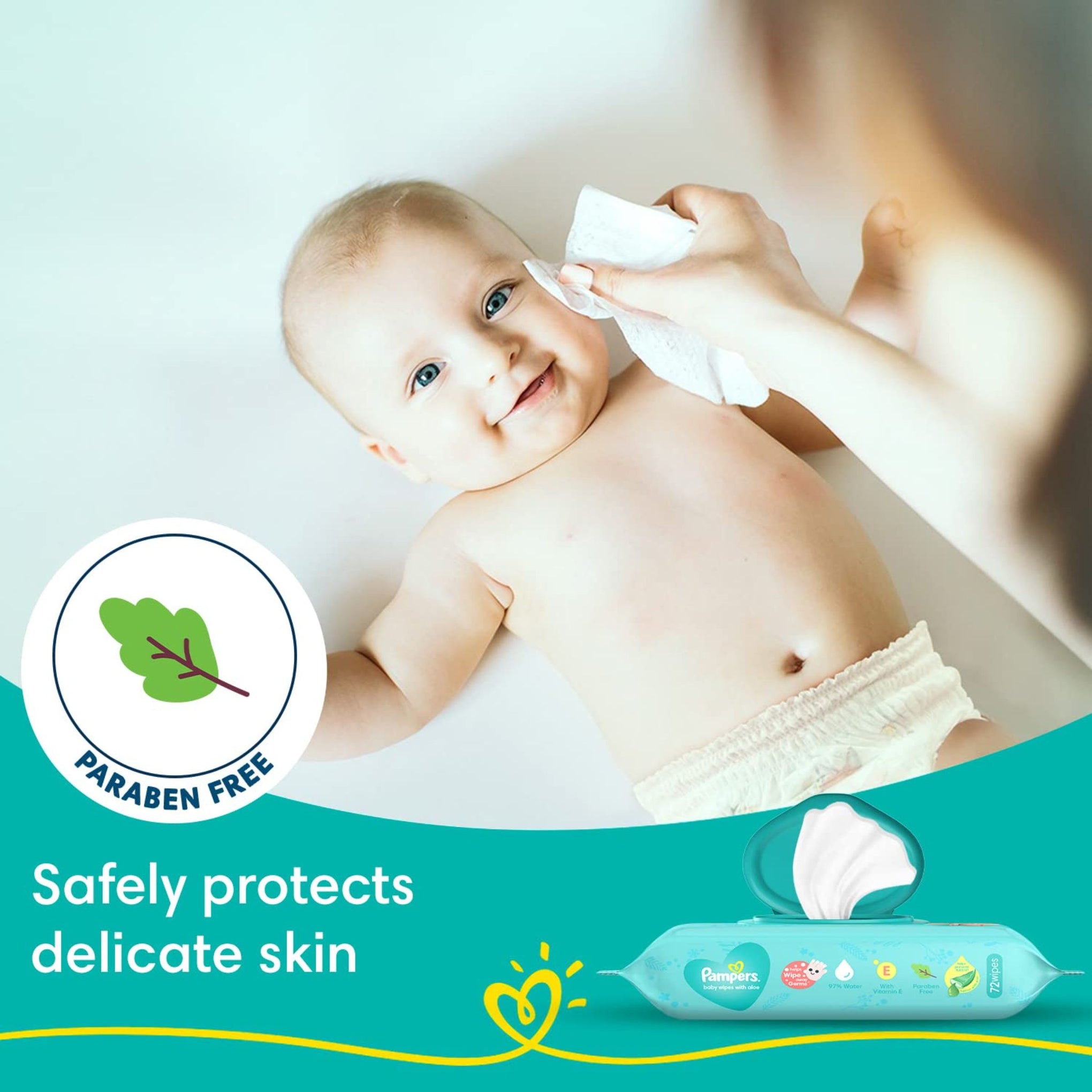Pampers Baby Gentle Wet Wipes with Lid 72 Count (Pack of 1) | with Aloe Vera and Vitamin E | 97% Pure Water | Paraben free