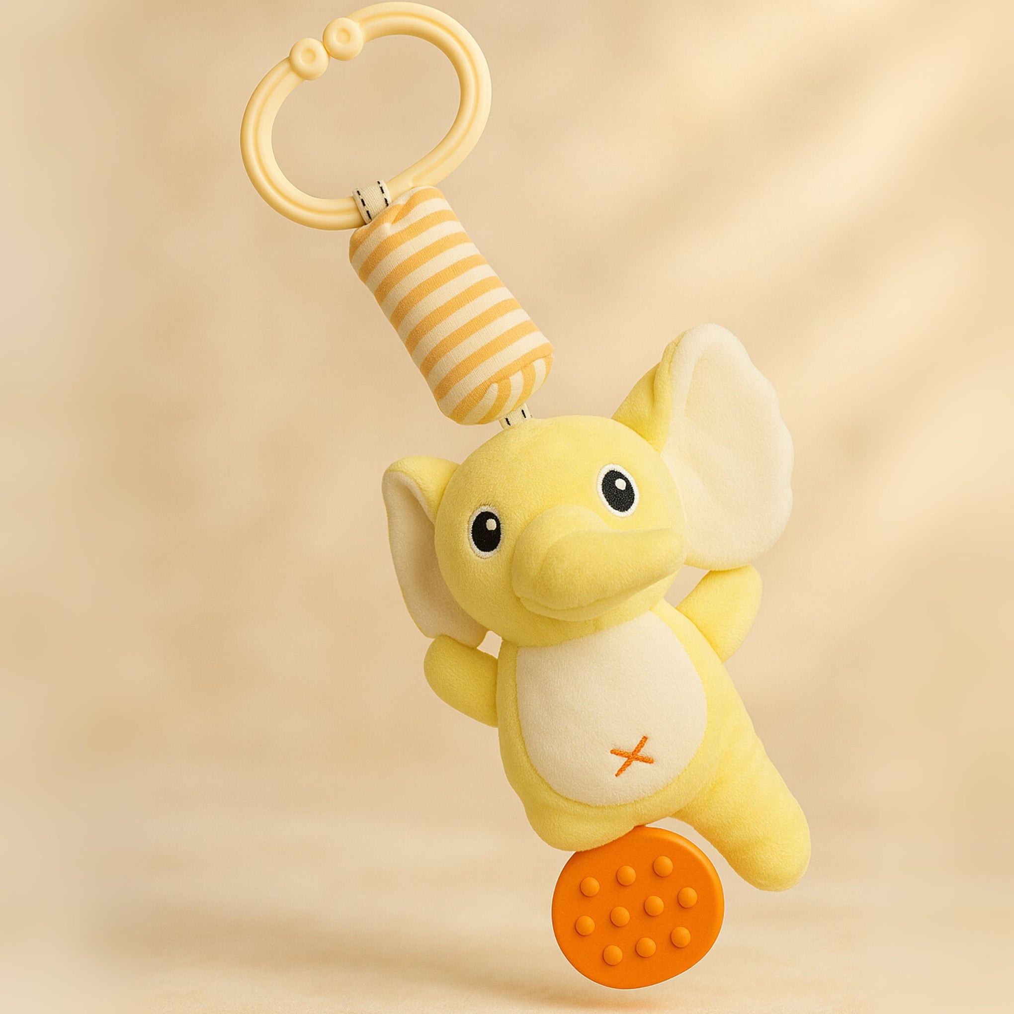 Smile Baby Hanging Elephant Plush Toy with Teether – Soft Yellow | Crib, Stroller & Car Seat Hanging Rattle | 0-12 Months