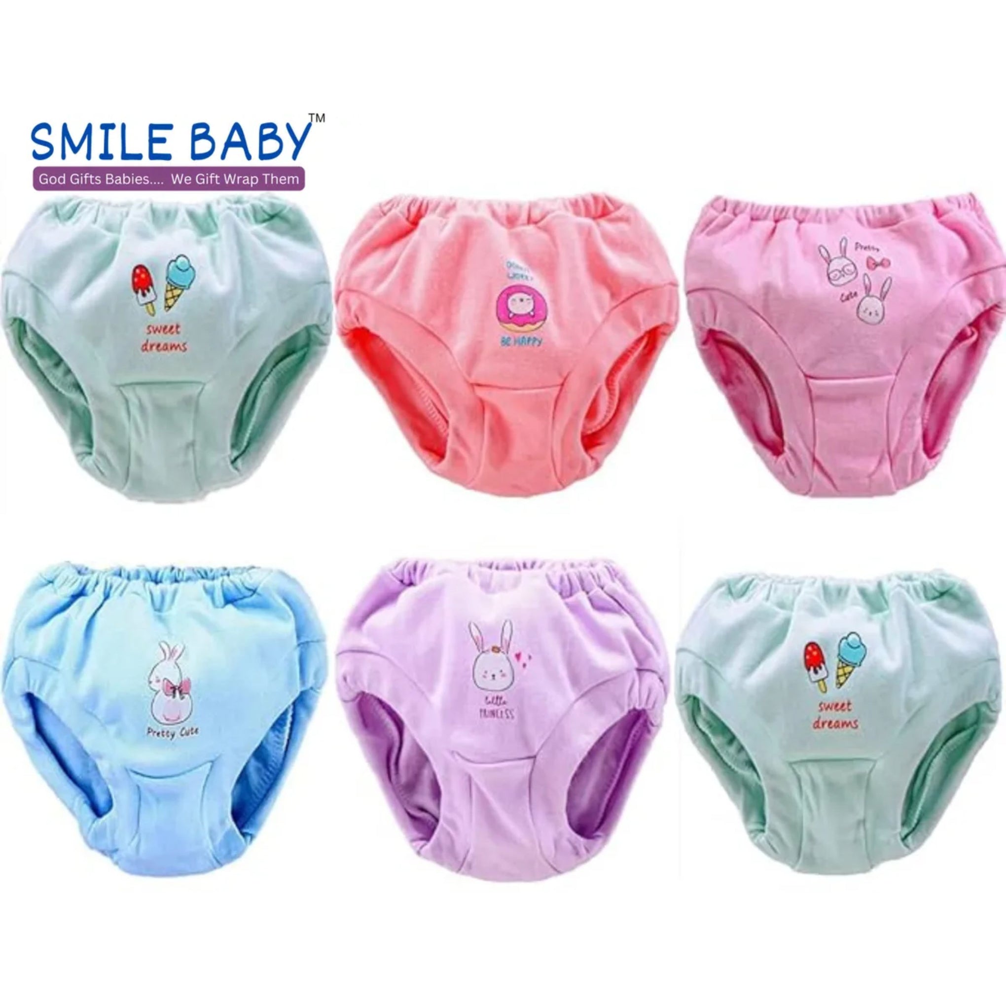 Smile Baby Soft Cotton Baby Girl's & Boy's Panties Pack of 6 Light Colors