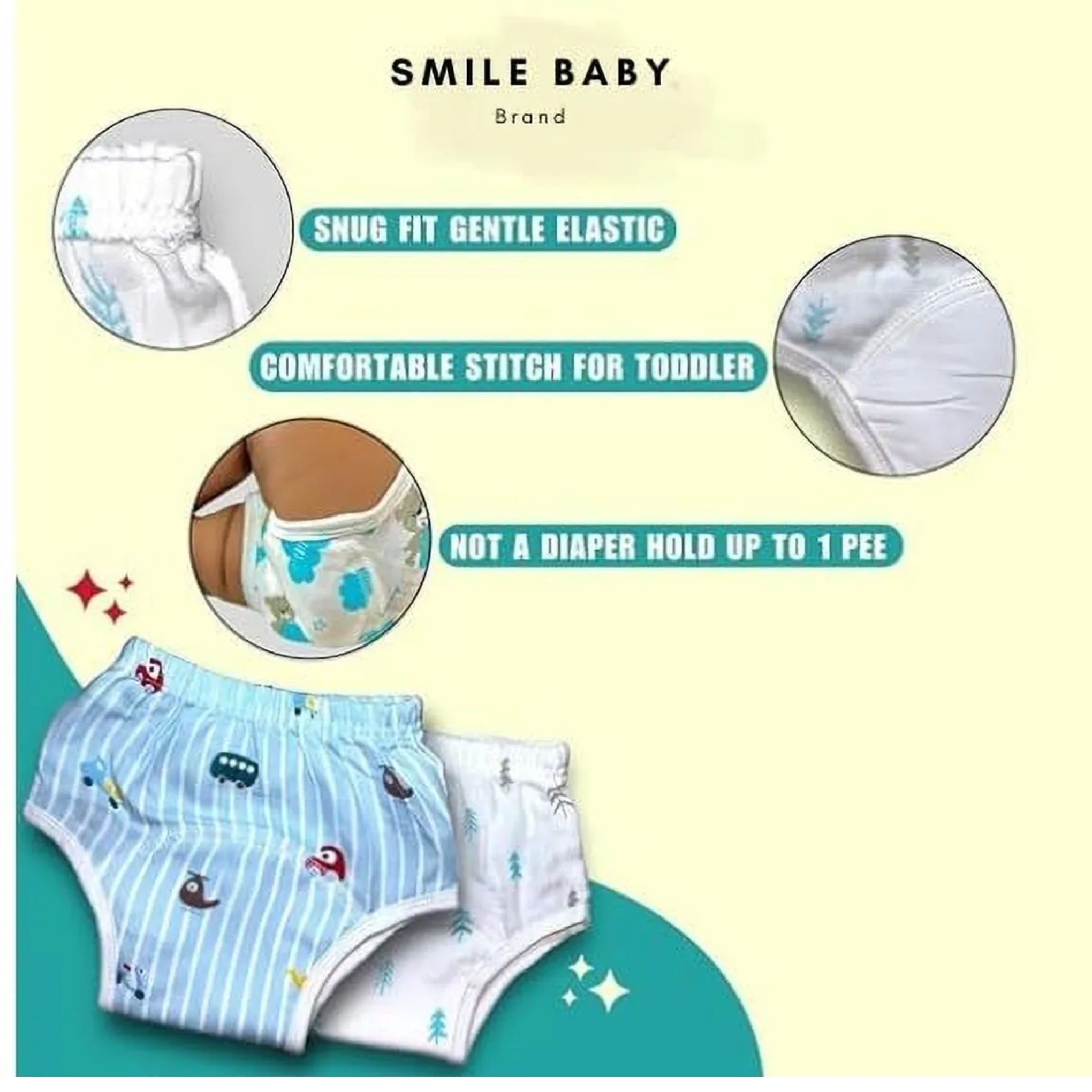 Smile Baby Unisex-Baby Muslin Cotton Padded Underwear/Potty Training Pant Pack of 2 (Print Design as per The Availability)