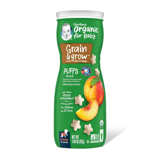 Gerber Baby Snacks, Organic Puffs, Peach, Baby Food, 1.48 OZ (42G)