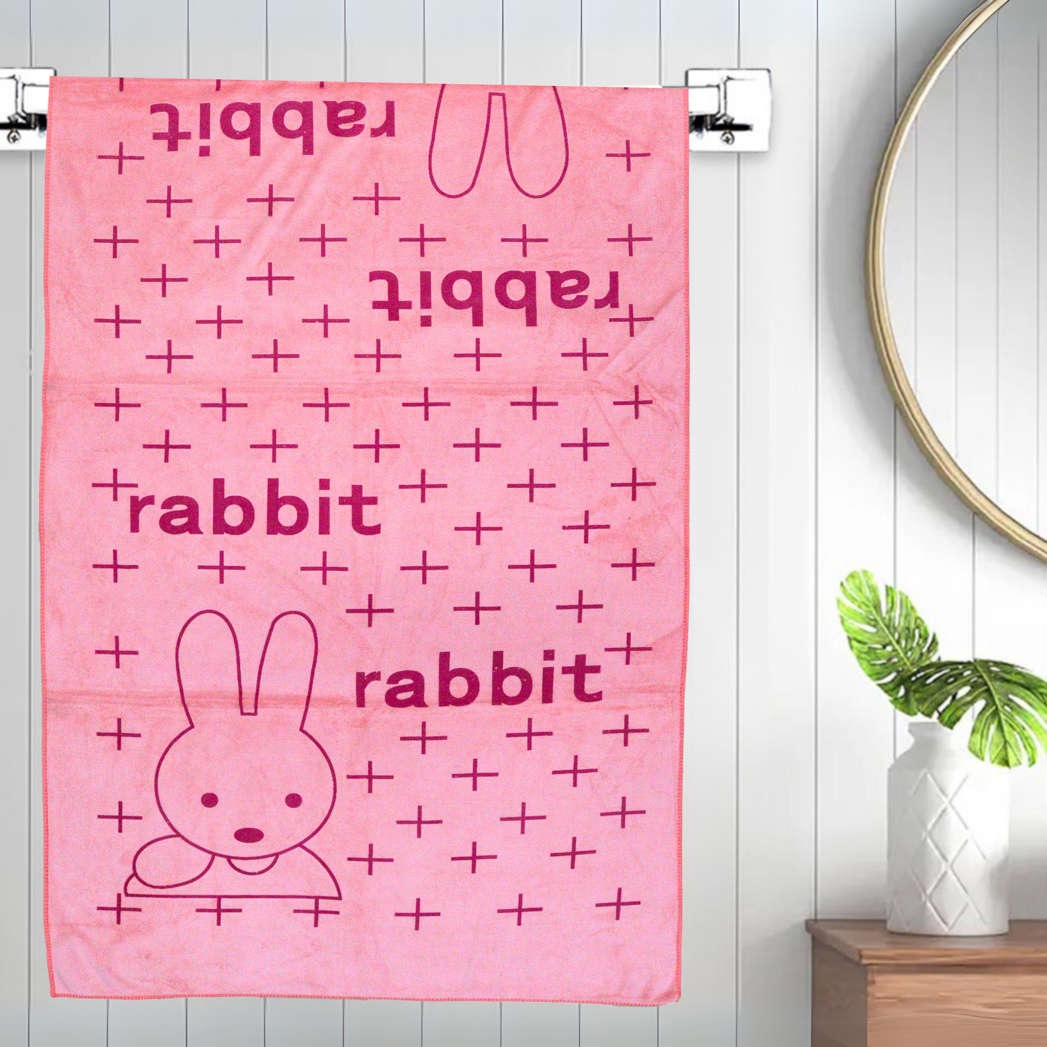 Smile Baby Kids Bath Towel For Girls Boys | Soft Premium Microfiber Quick Drying Towels for Unisex Kids | Cartoon Print Wash Dry Cloth Towel For Babies Toddlers, Pack Of 1, 70 x 140 CM, Rabbit Prints