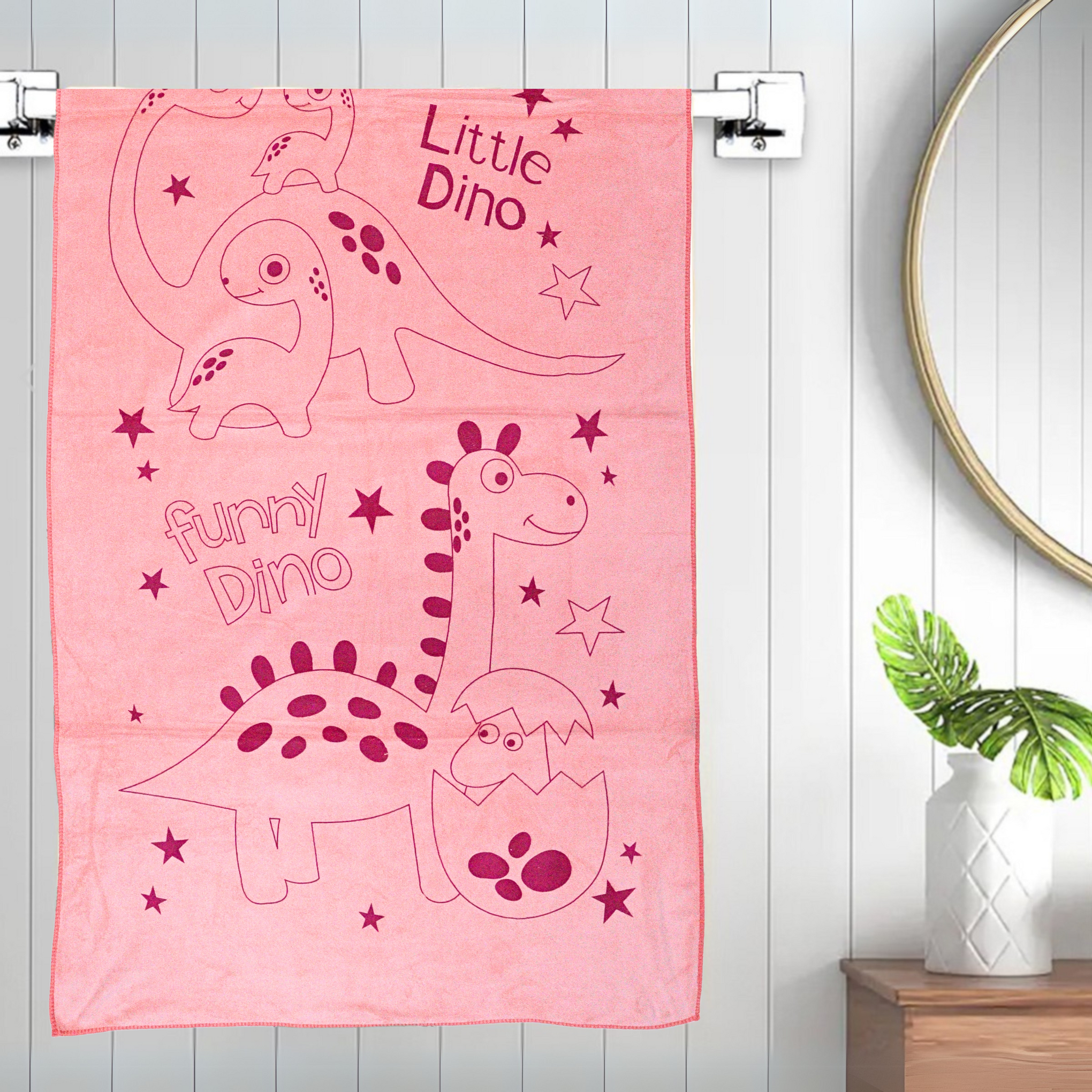Smile Baby Kids Bath Towel For Girls Boys | Soft Premium Microfiber Quick Drying Towels for Unisex Kids | Cartoon Print Wash Dry Cloth Towel For Babies Toddlers, Pack Of 1, 70 x 140 CM, Little Dino Prints