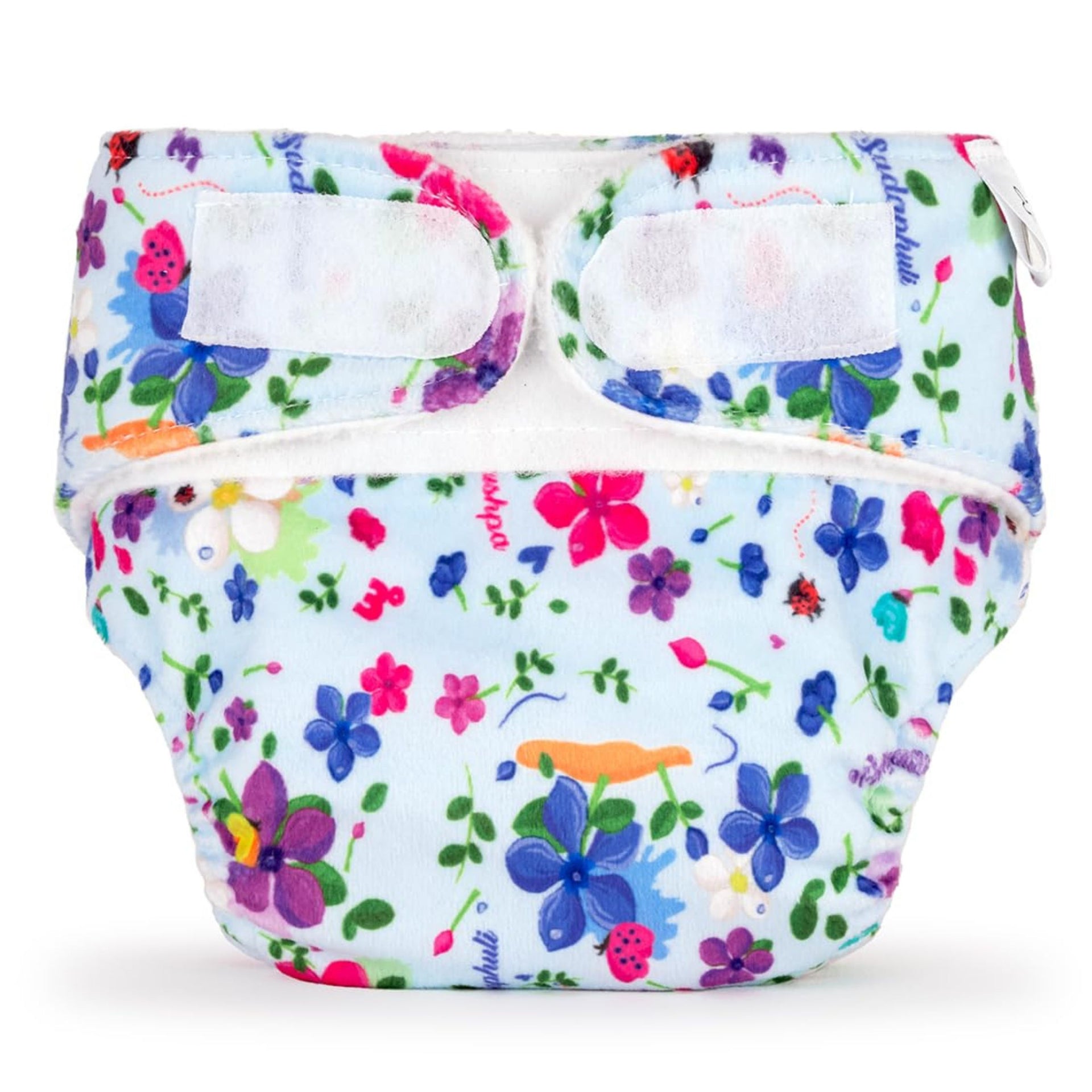 SUPER BOTTOMS Reusable Cloth Diaper – Periwinkle Floral Print Soft & Washable Baby Nappy with Absorbent Inserts