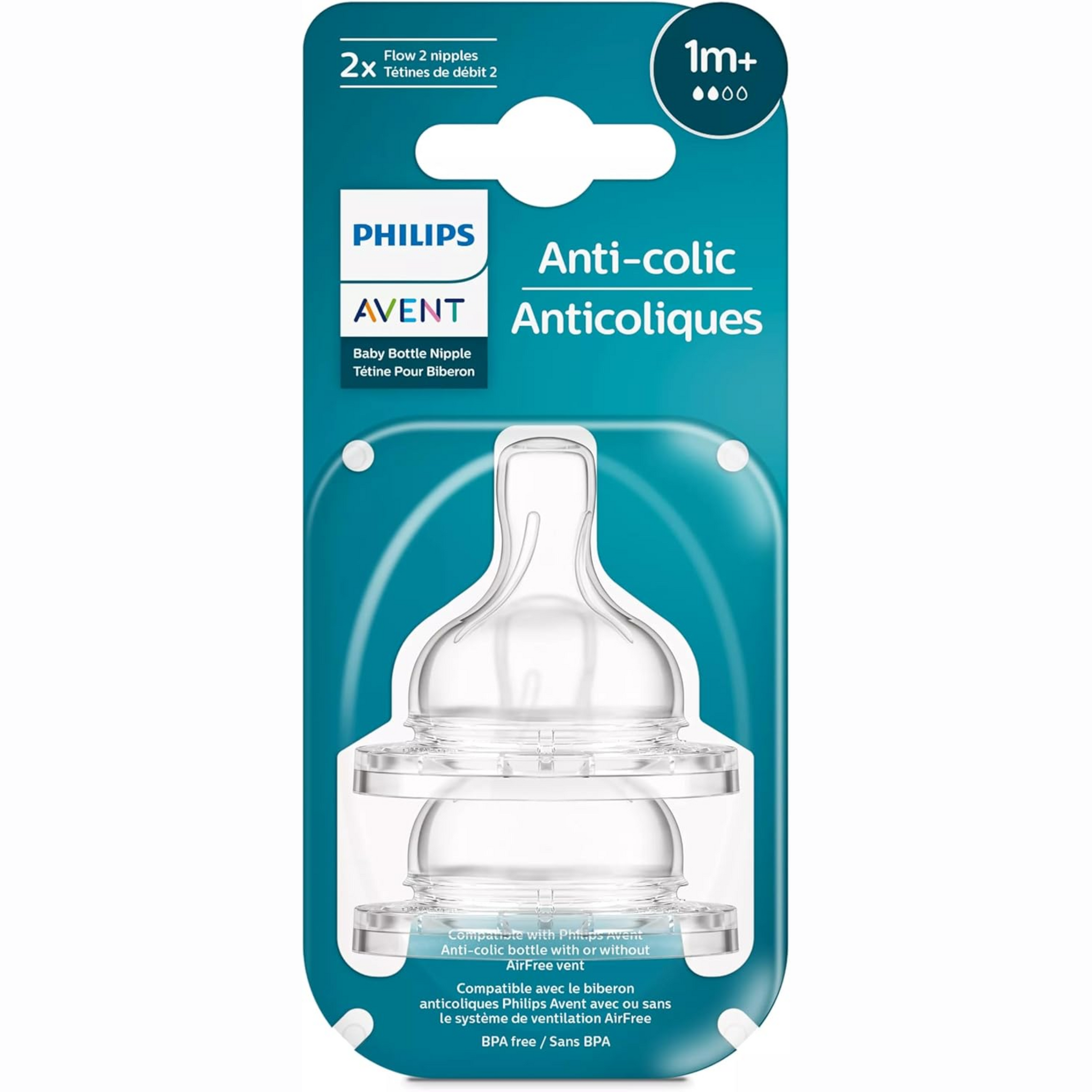 Philips Avent Anti-Colic Teats, 1 Month+, 2-Pack, SCY762/02