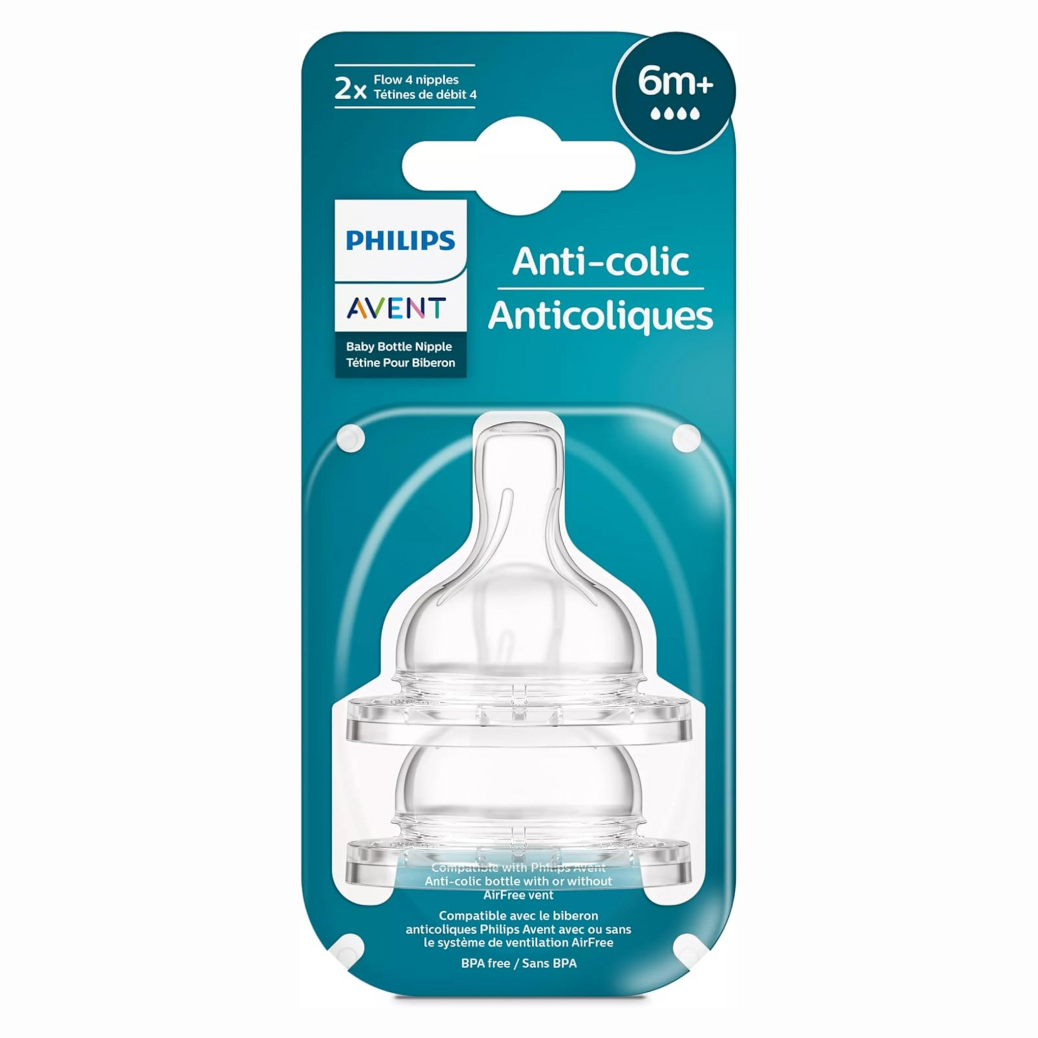 Philips Avent Anti-Colic Teats, 6 Month+, 2-Pack, SCY764/02