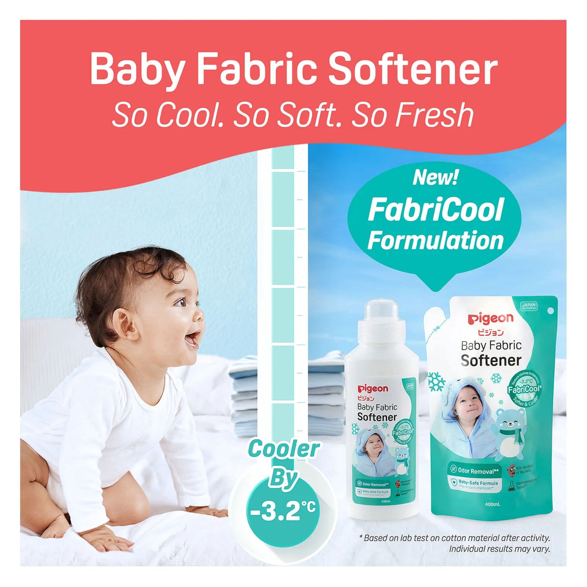 Pigeon Concentrated Baby Laundry Fabric Softener - Keep your baby's clothes softer and refreshing - Softer & Cooler Clothes For baby's delicate skin  430ml