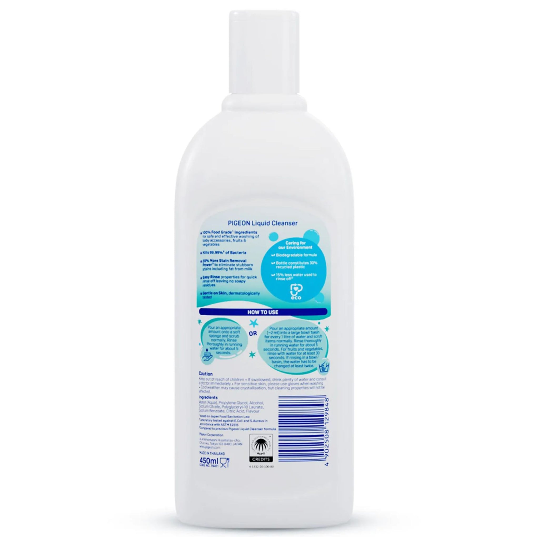 Pigeon Liquid Cleanser Naturals Bottle, PH Friendly, No Added Color, No Added Alcohol, Natural Cleanser, For baby Feeding Bottle, Feeding Accessories, Fruits and Vegetables