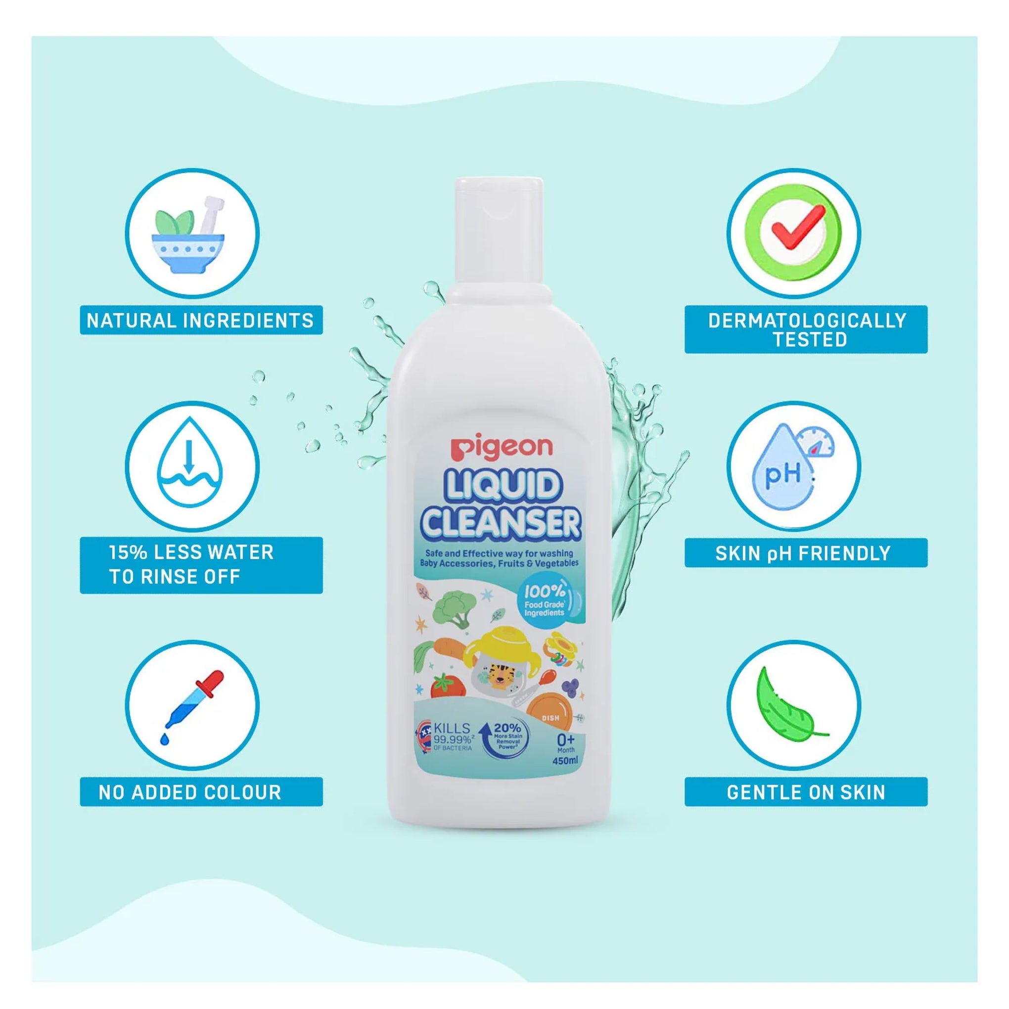 Pigeon Liquid Cleanser Naturals Bottle, PH Friendly, No Added Color, No Added Alcohol, Natural Cleanser, For baby Feeding Bottle, Feeding Accessories, Fruits and Vegetables
