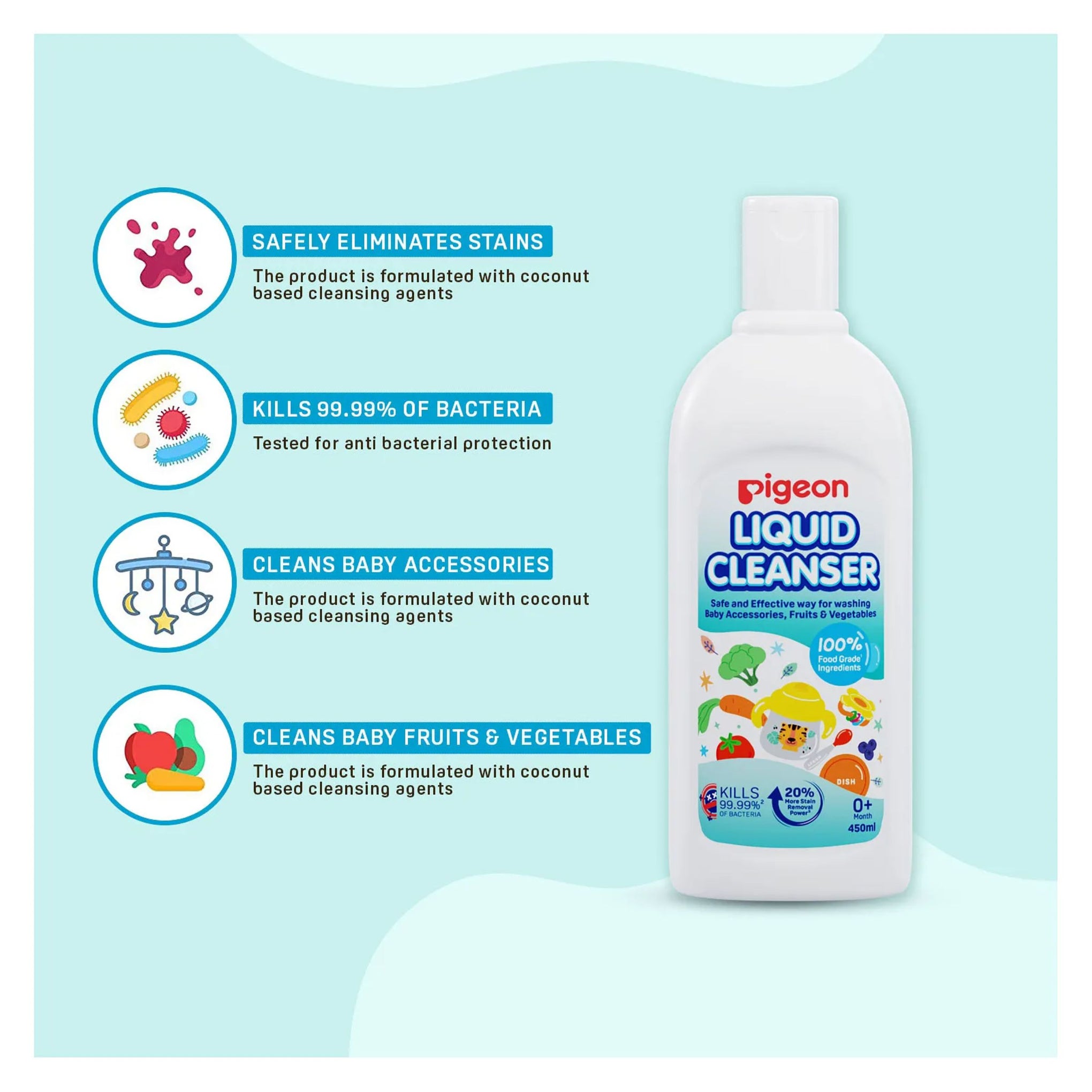 Pigeon Liquid Cleanser Naturals Bottle, PH Friendly, No Added Color, No Added Alcohol, Natural Cleanser, For baby Feeding Bottle, Feeding Accessories, Fruits and Vegetables