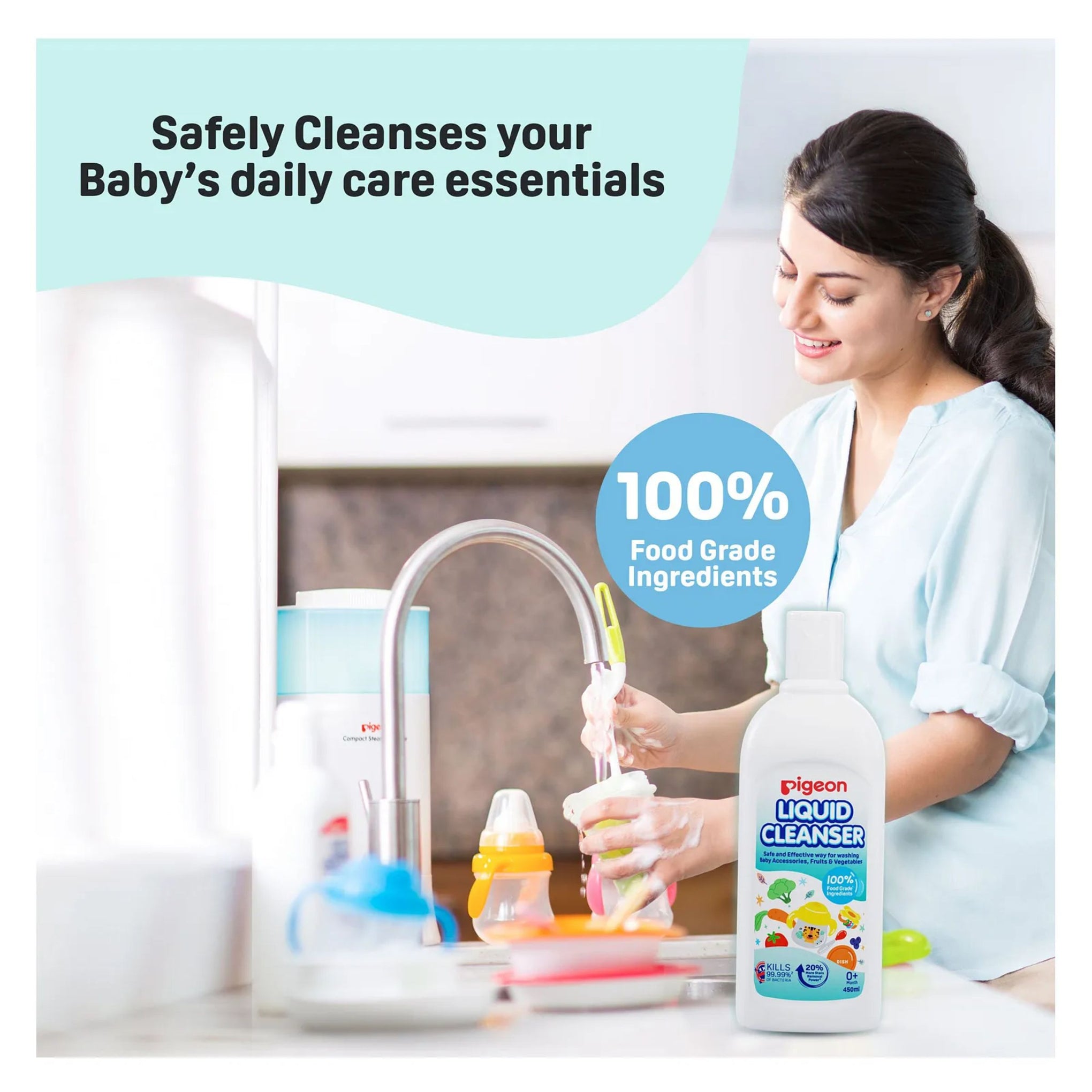Pigeon Liquid Cleanser Naturals Bottle, PH Friendly, No Added Color, No Added Alcohol, Natural Cleanser, For baby Feeding Bottle, Feeding Accessories, Fruits and Vegetables