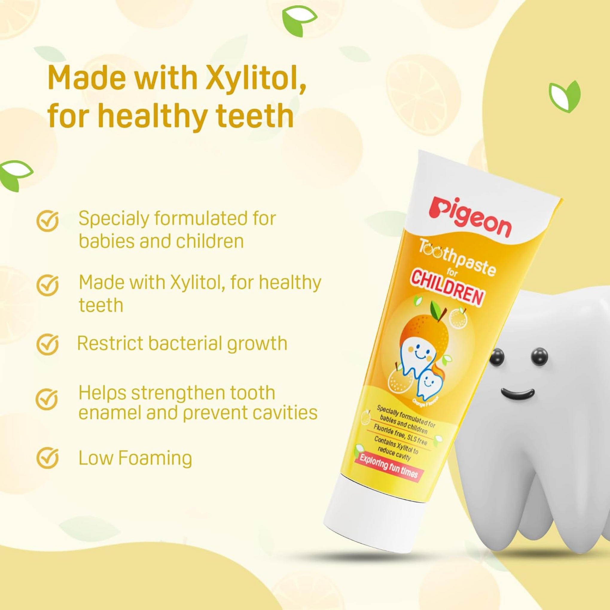 Pigeon Orange Toothpaste,For Babies And Children,Fluroide -Free,Sls Free,Color Free,Paraben Free, Ph Friendly, 45 G,Deep Clean